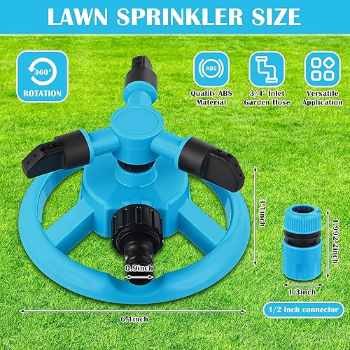 Miniatura 2 de Paquete de 2 aspersores de césped giratorios de 360 grados, sistema automático de riego de jardín para patio y jardín, diseño de 3 brazos con