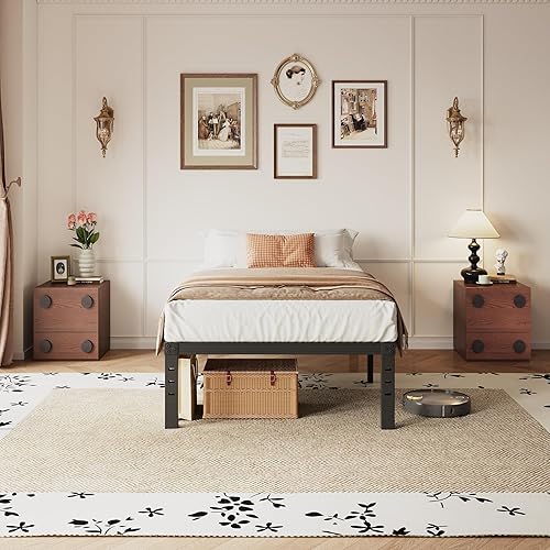 Miniatura 8 de Marco de cama individual resistente de 18 pulgadas, no necesita somier, marco de cama de plataforma de metal individual para personas pesadas, fácil