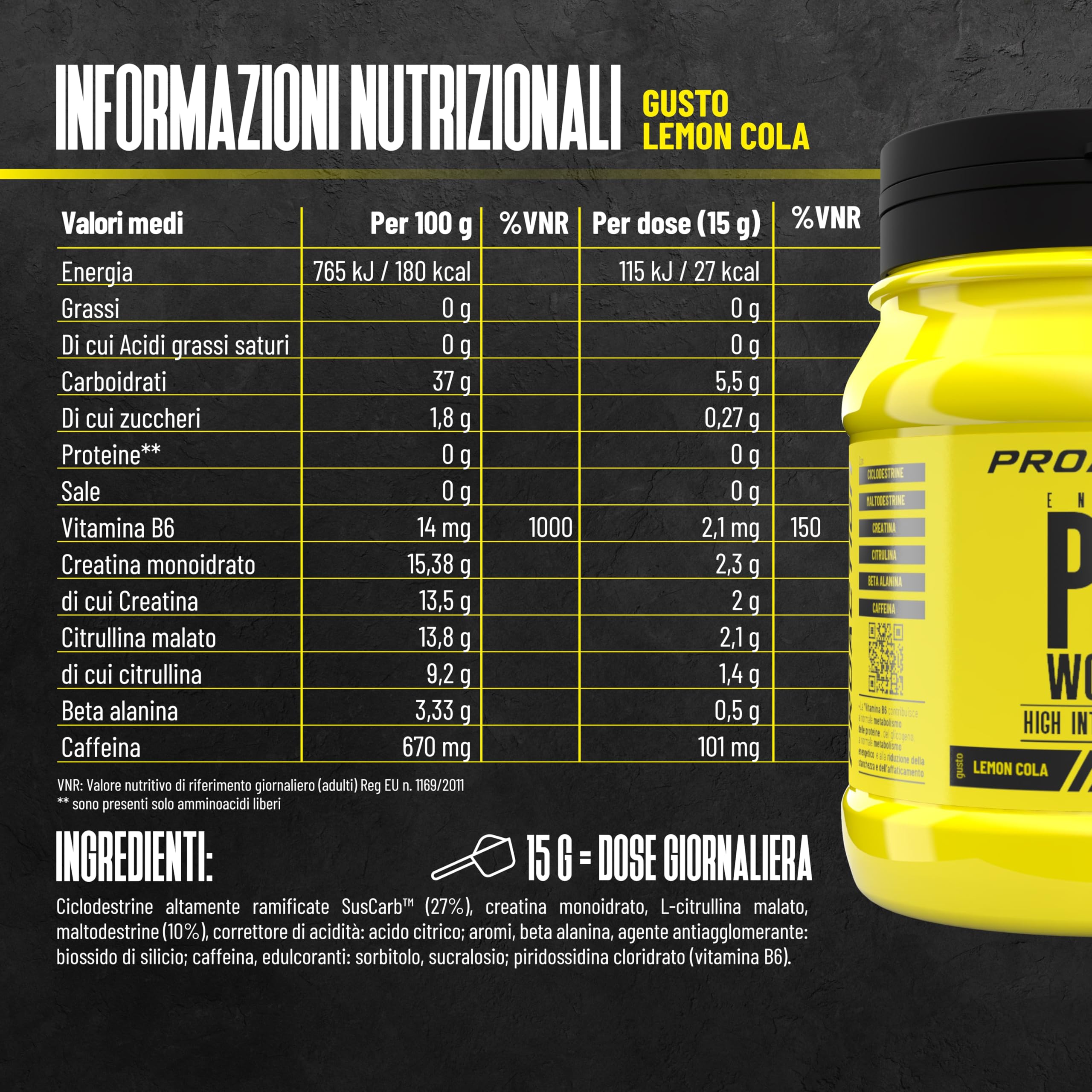 ProAction Pre Workout Potente | Integratore Preworkout con Creatina, Citrullina Malato, Beta Alanina e Caffeina | Boost di Energia e Resistenza per Bodybuilding, Sport e Fitness | 20 Porzioni | 300g