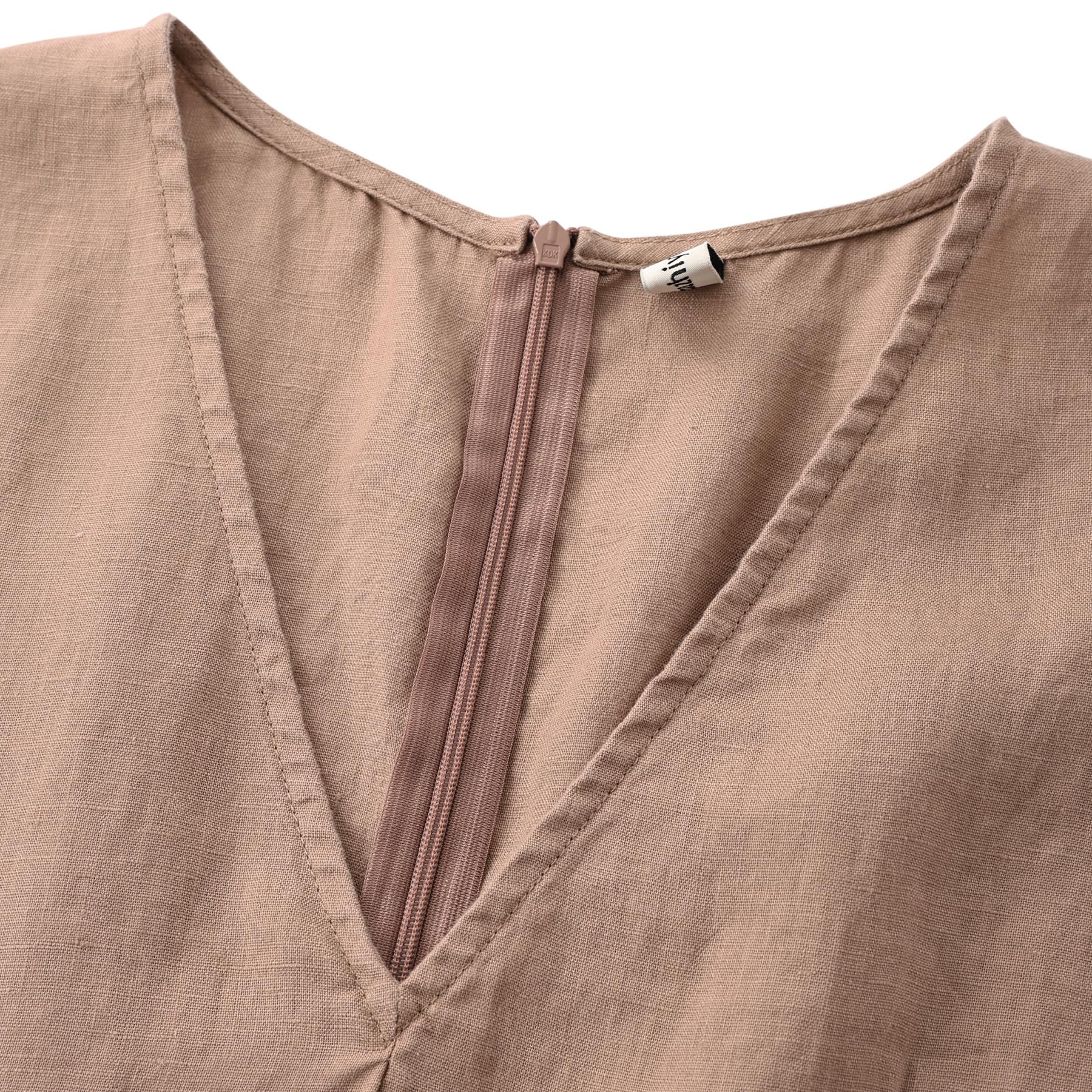 Amazhiyu Robe d'été 100 % lin pour femme avec col en V et manches courtes Coupe ajustée