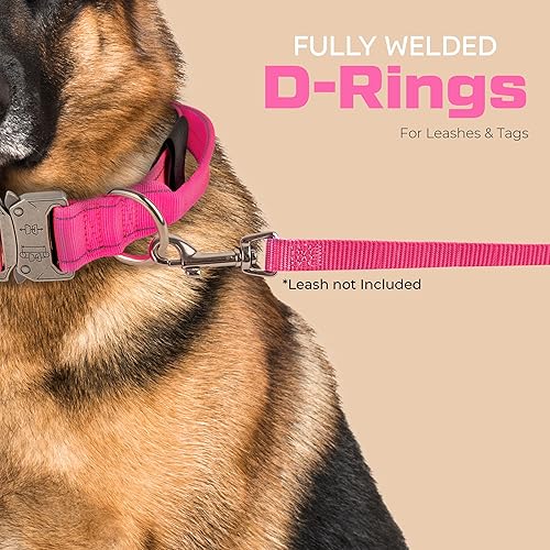 Miniatura 5 de Bontog Collar táctico para perros grandes con nailon acanalado de fuerza militar, mango de control, dos anillos en D, hebilla de metal de liberación
