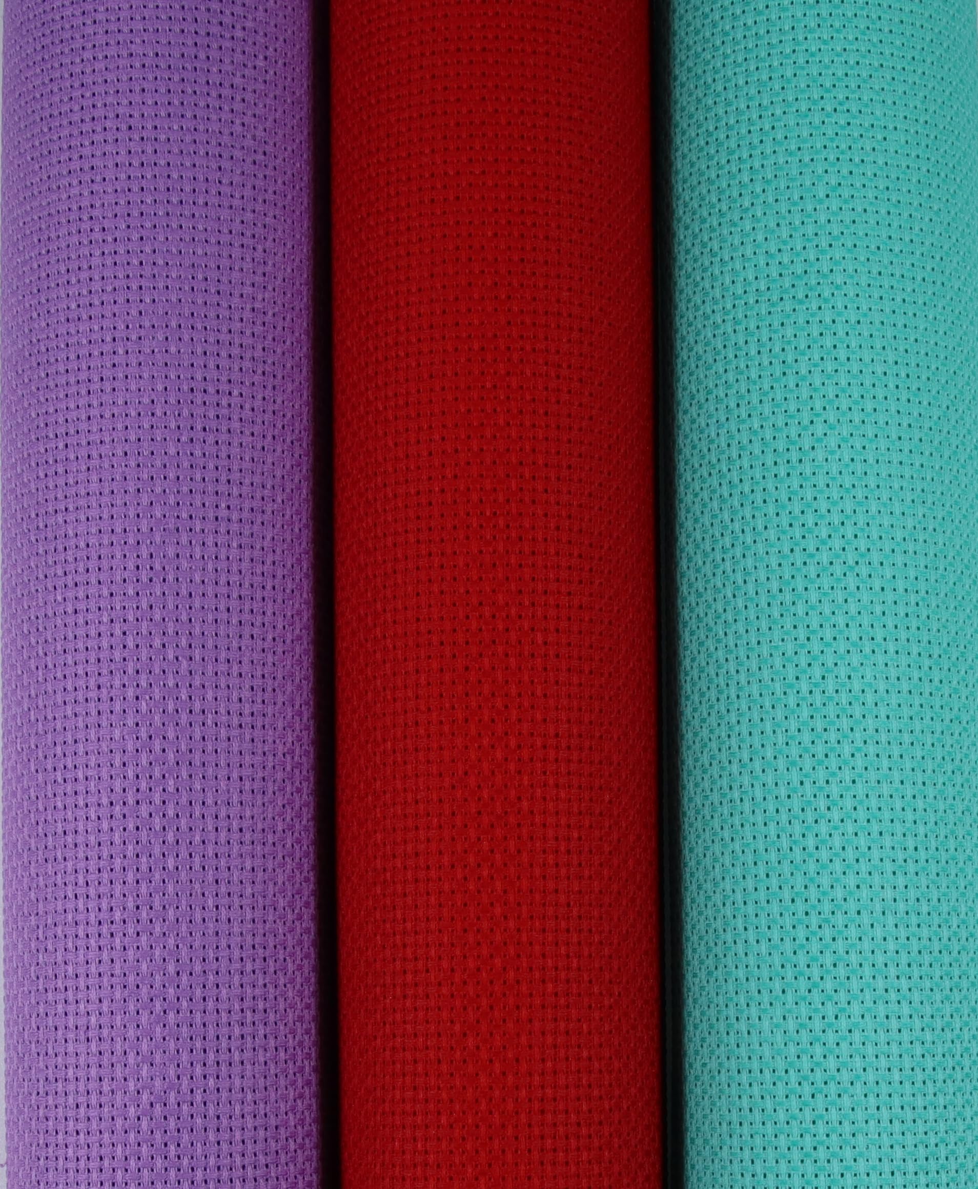 KCS 3 pc of 15" x 18"(38cmx45cm) Counted Cross Stitch Cotton Aida Cloth Needlework Rolled Fabric Box,14CT,Sea Green+Lavender+Red