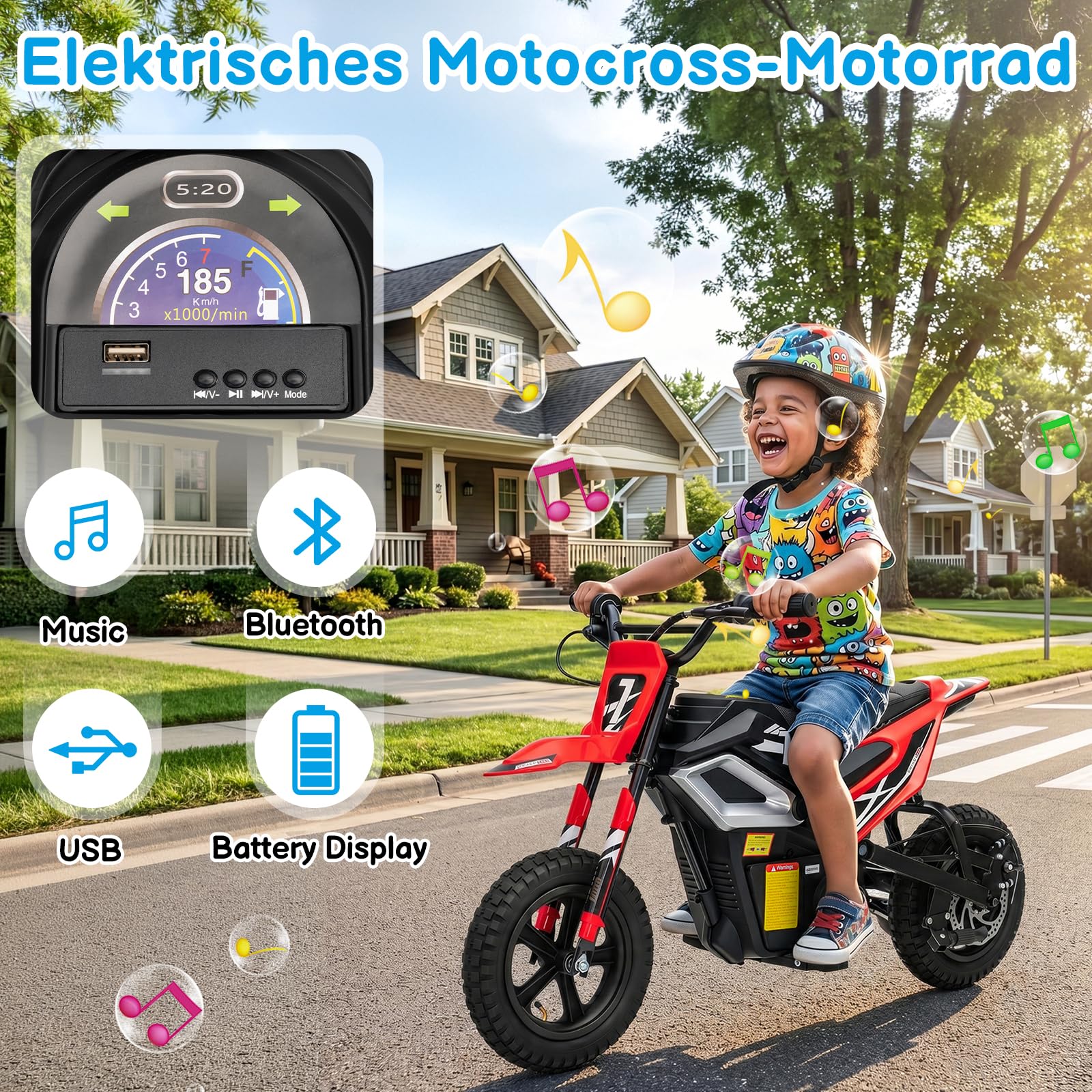LALAHO 24V 7Ah Elektro Motorrad Kinder,Elektromotorrad Rot | Max 22,5 km/h,250W Kinderfahrzeug,Reichweite 19KM,12 Zoll Luftreifen,Moto Crossbike für Kinder