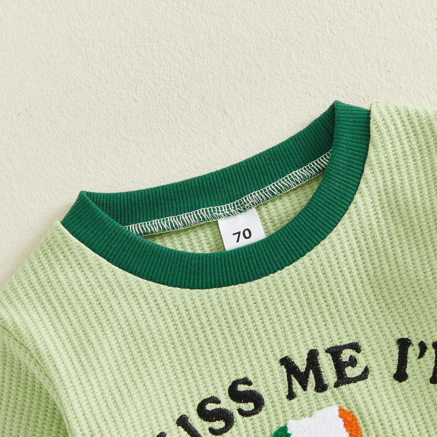 Muasaaluxi Newborn Baby Girl Boy St Patricks Day Outfit Long Sleeve Shamrock Romper Embroidery Waffle Bodysuit Shirts 0-18M - Image 4