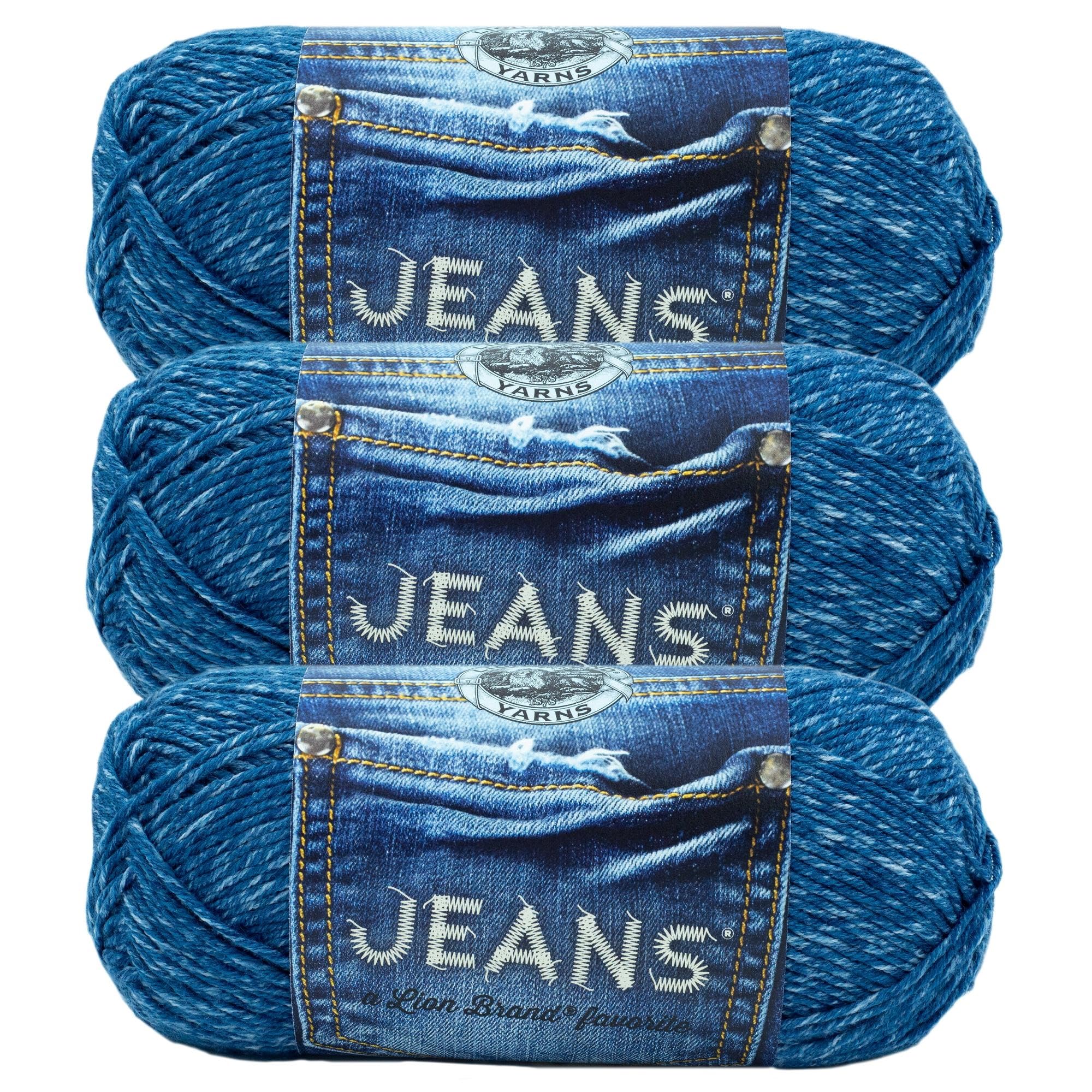 Lion Brand Yarn, Jeans Soft Knit & Crochet Yarn, Stonewash, Blue, 3 Pack