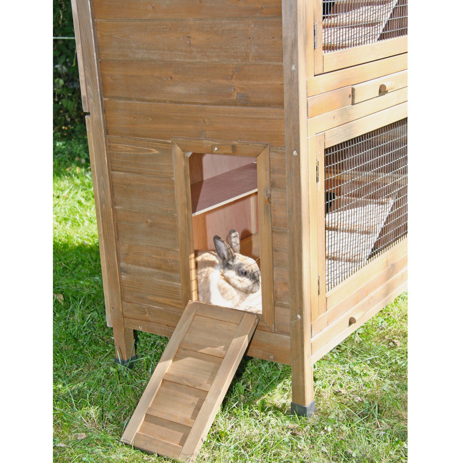 Kerbl Nagerhaus Appartement Flat (Farbe Natur, L x B x H 115 x 61 x 118, mit Kunststoffwanne, wetterfestes Bitumendach, mit Absperrmöglichkeit) 82835