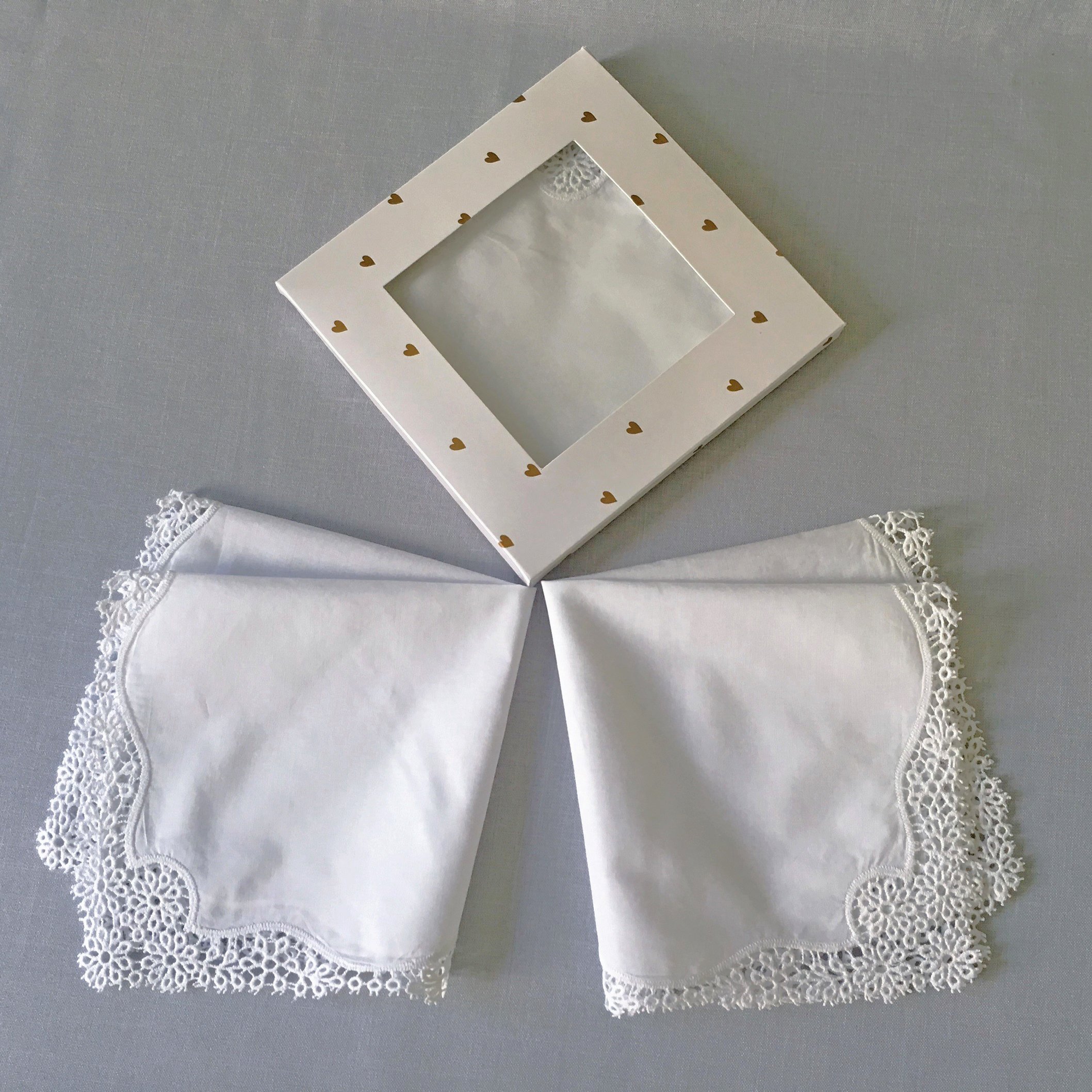Boxed Gift Set of 2 Wedding Embroidery Daisy Lace Handkerchief for Bride & Ladies/White,A006bx2