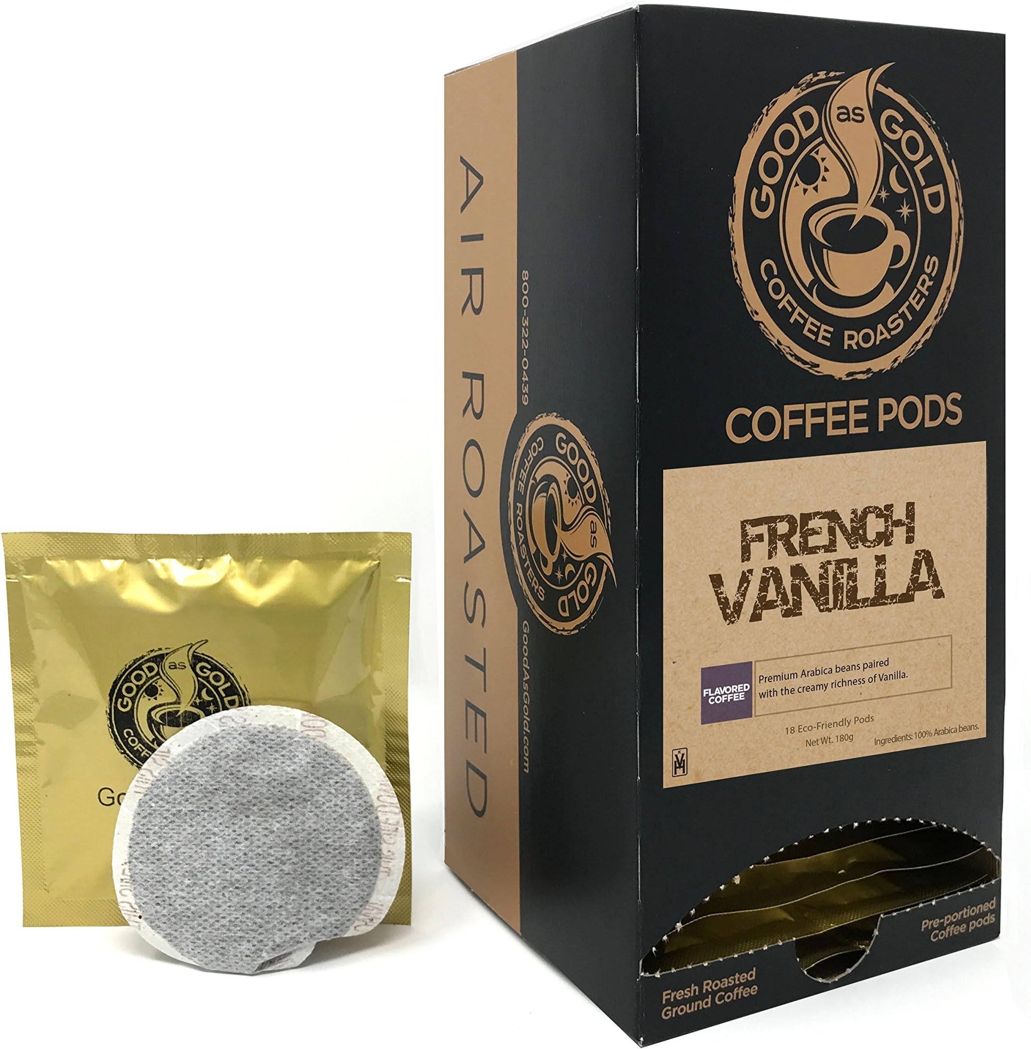 FRENCH VANILLA COFFEE PODS, Good As Gold Coffee, (18 Pods) - works in Senseo & Hamilton Bean Coffee Pod Brewer