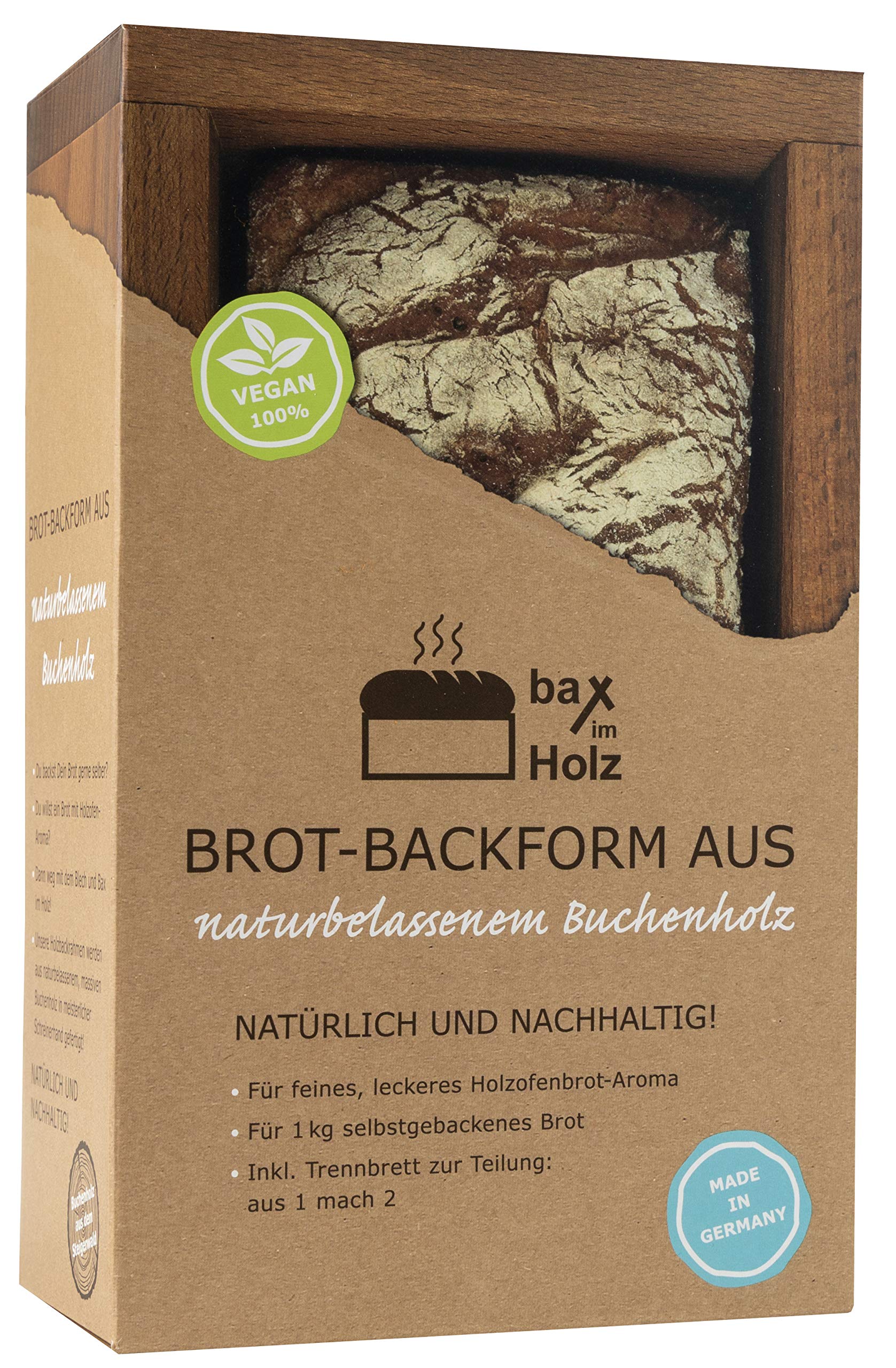 Brot-Holzbackrahmen aus naturbelassenem, massivem Buchenholz für leckeres, selbstgebackenes Brot von Bax im Holz, für 500g - 1000g - einfach