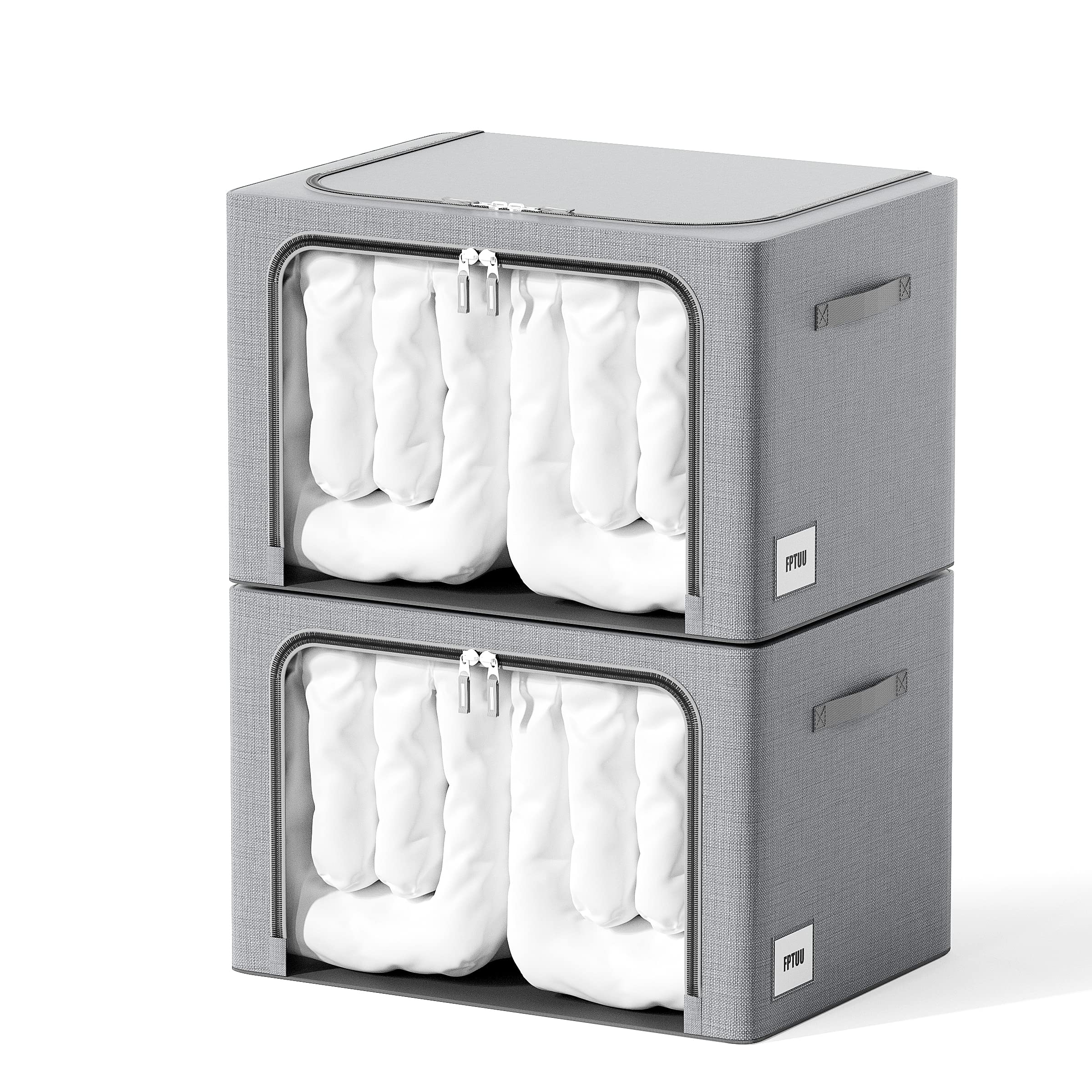 Photo 1 of 2 Pack Stackable Clothes Frame Storage Box with Large Clear Window and Sturdy Handles Fabric Storage Bins for Organizing Clothes, quilts 