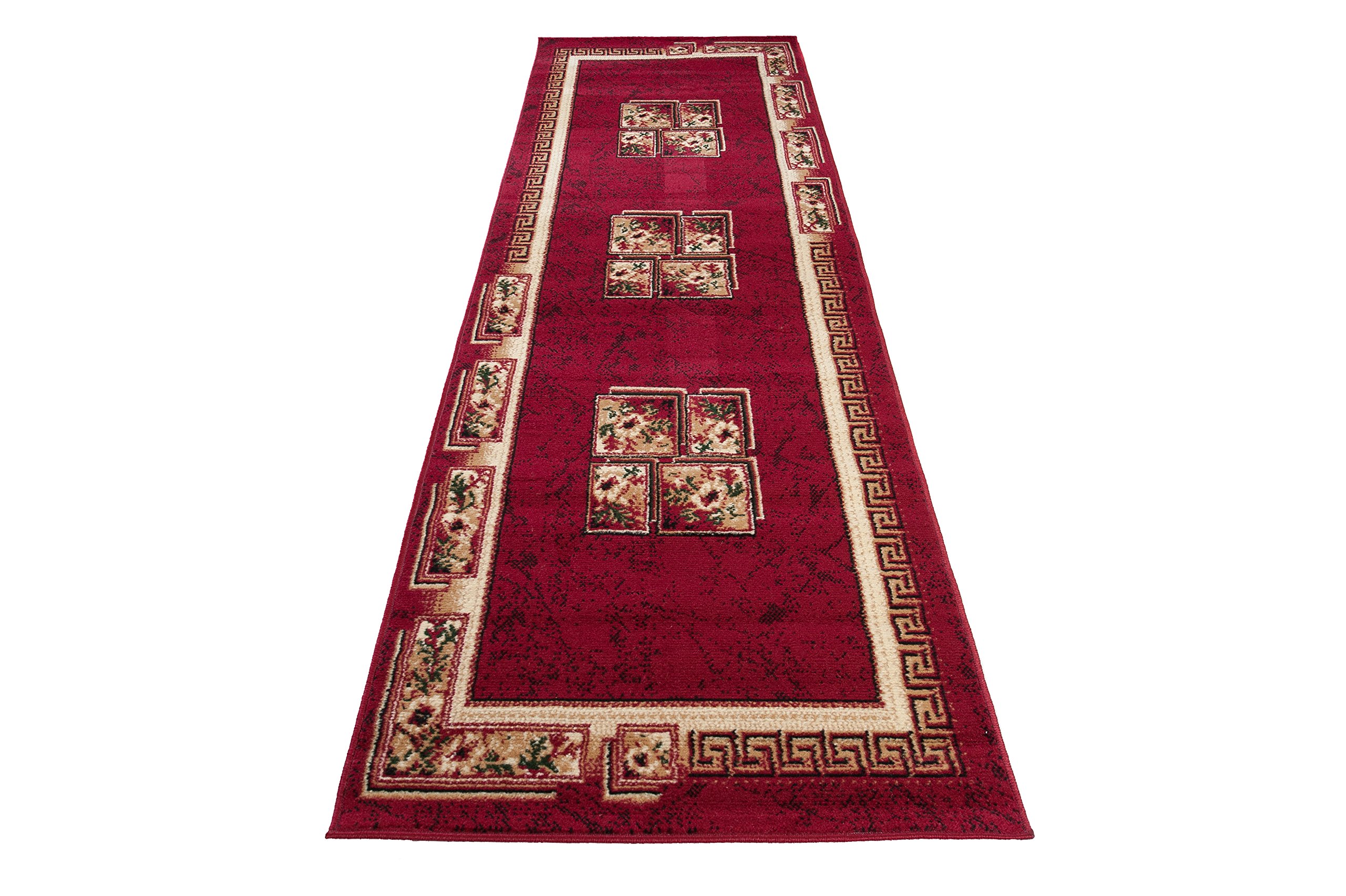 Carpeto Tappeto Corridoio Classico - Motivo Floreale - Pelo Corto - Collezione Verona - Rosso - 70 x 200 cm