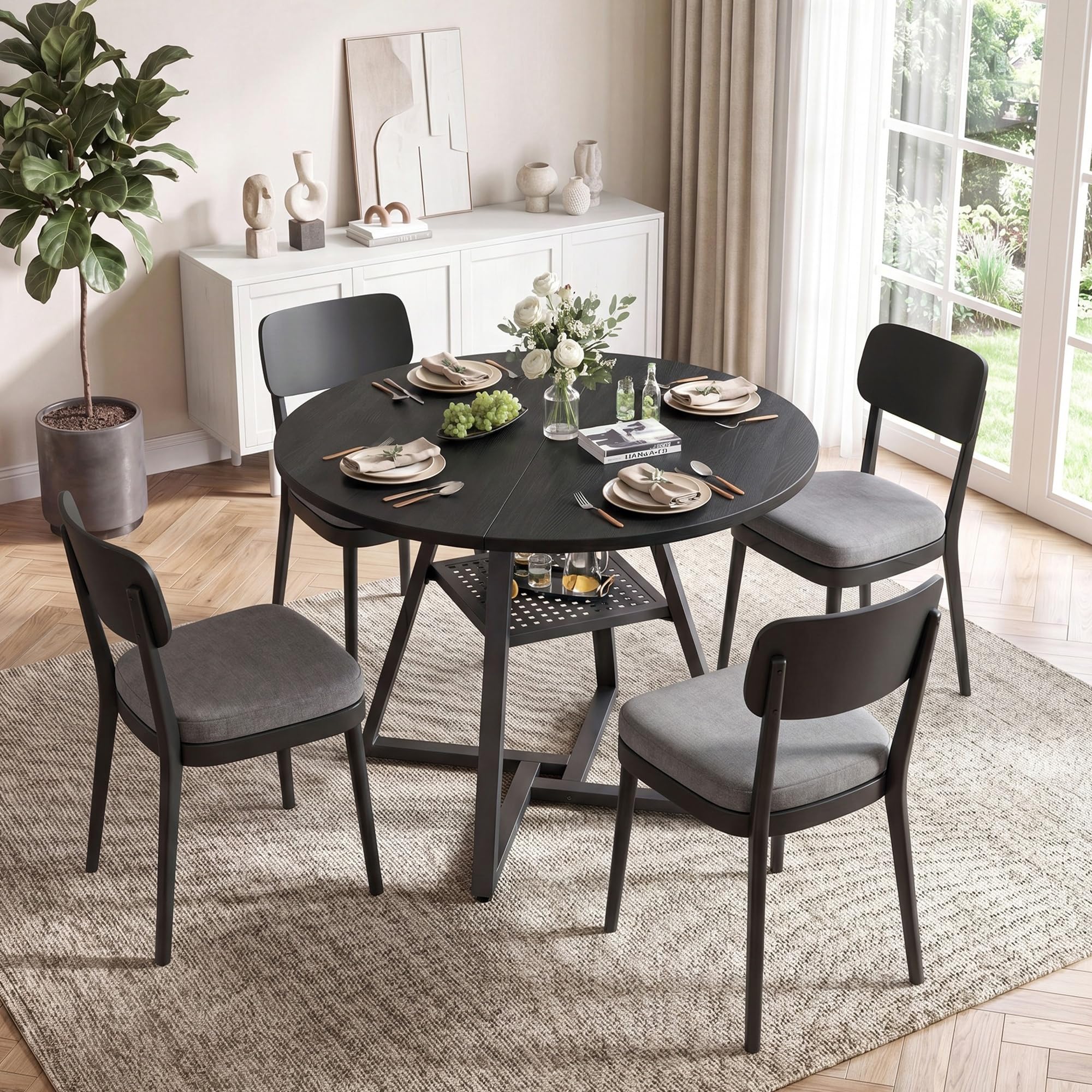 APICIZON Esstisch Rund 100cm, Esszimmertische für 2–4 Personen, Küchentisch Klein mit stabilem Metallgestell, Tisch Rund für Esszimmer, Küche, Wohnzimmer, Schwarz (nur Tisch)