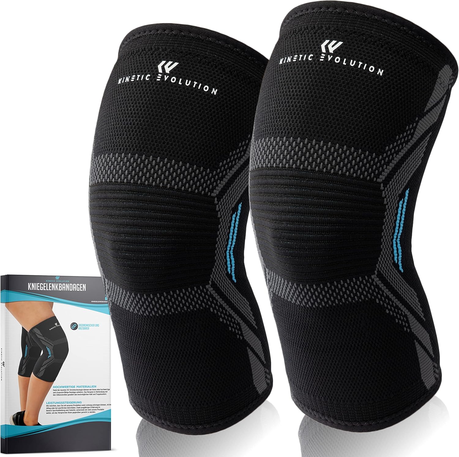 EVOLUTION 2 Stück Kniebandage Damen und Herren, Kompression Kniestütze, Sport