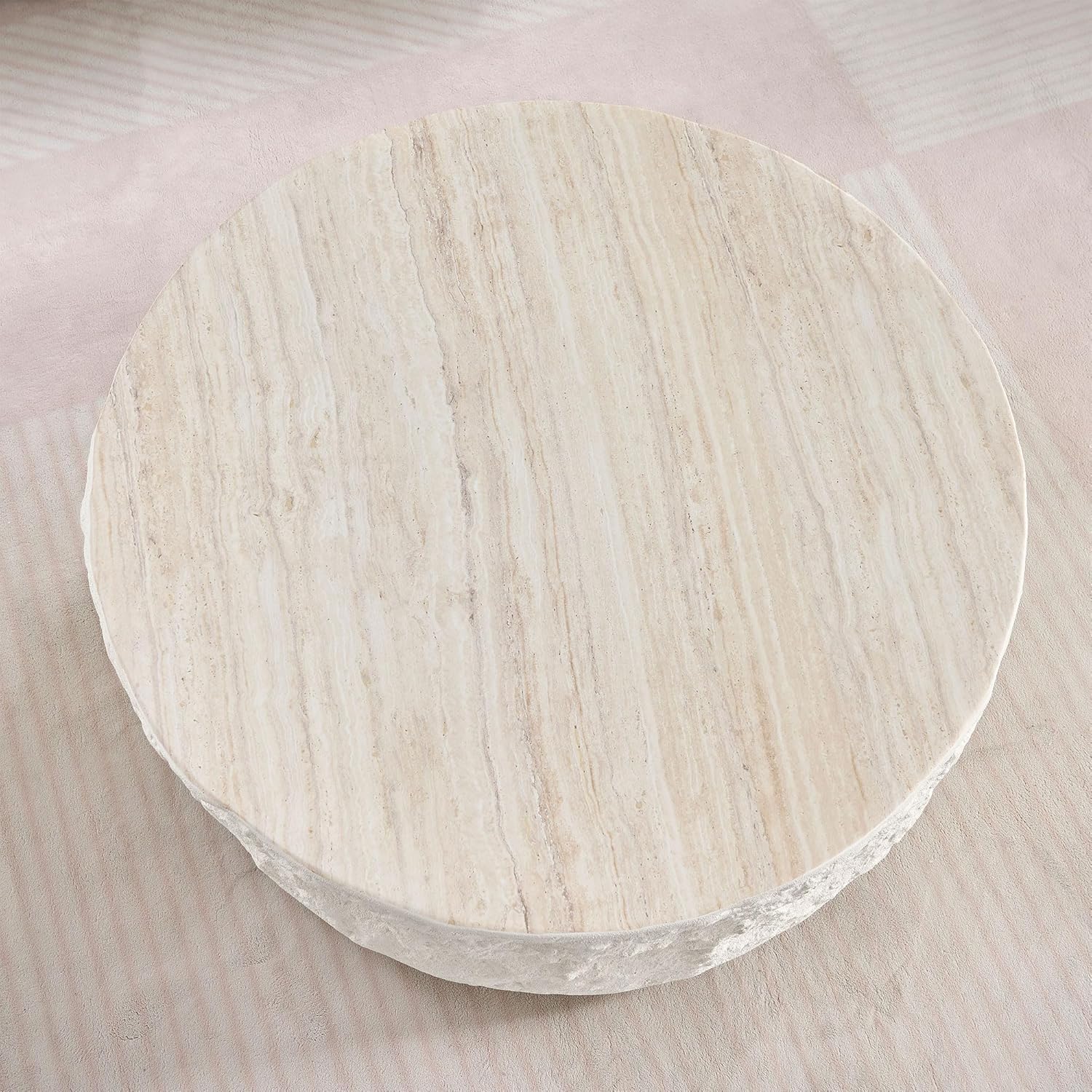 kevinplus ø35.43'' Round Coffee Table for Living Room, Modern Drum Circle Coffee Table, Fiberglass Material, No Assembly, Beige