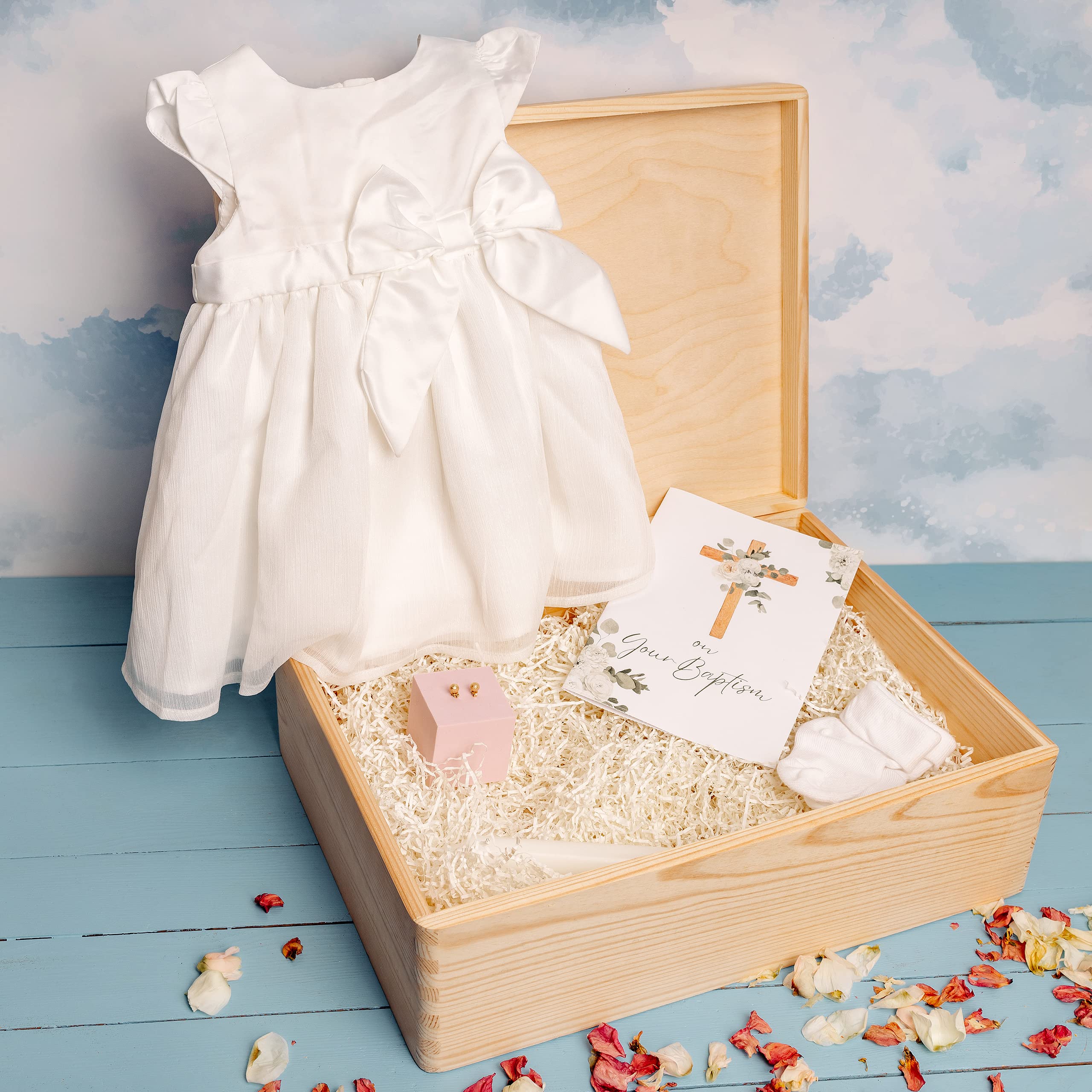 Creative DECO Caja Regalo Personalizada Bautismo para Niños y Niñas | Caja de Memoria de Madera| Personalizado - Ángel | Impreso | Personalizadas para Niño y Niña | Personalizados