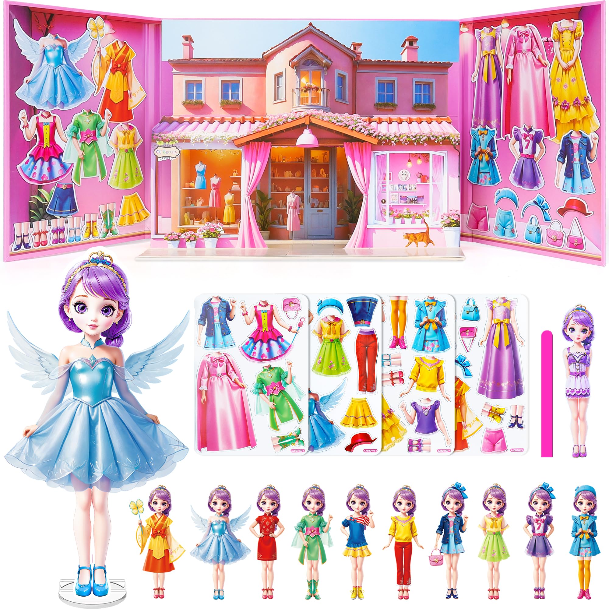 Magnetic Dress Up Dolls for Girls - Princess Magnet Paper Dolls Book with 3D City Buildings - Travel Car Trip Quiet Book Game Toys Easter Birthday