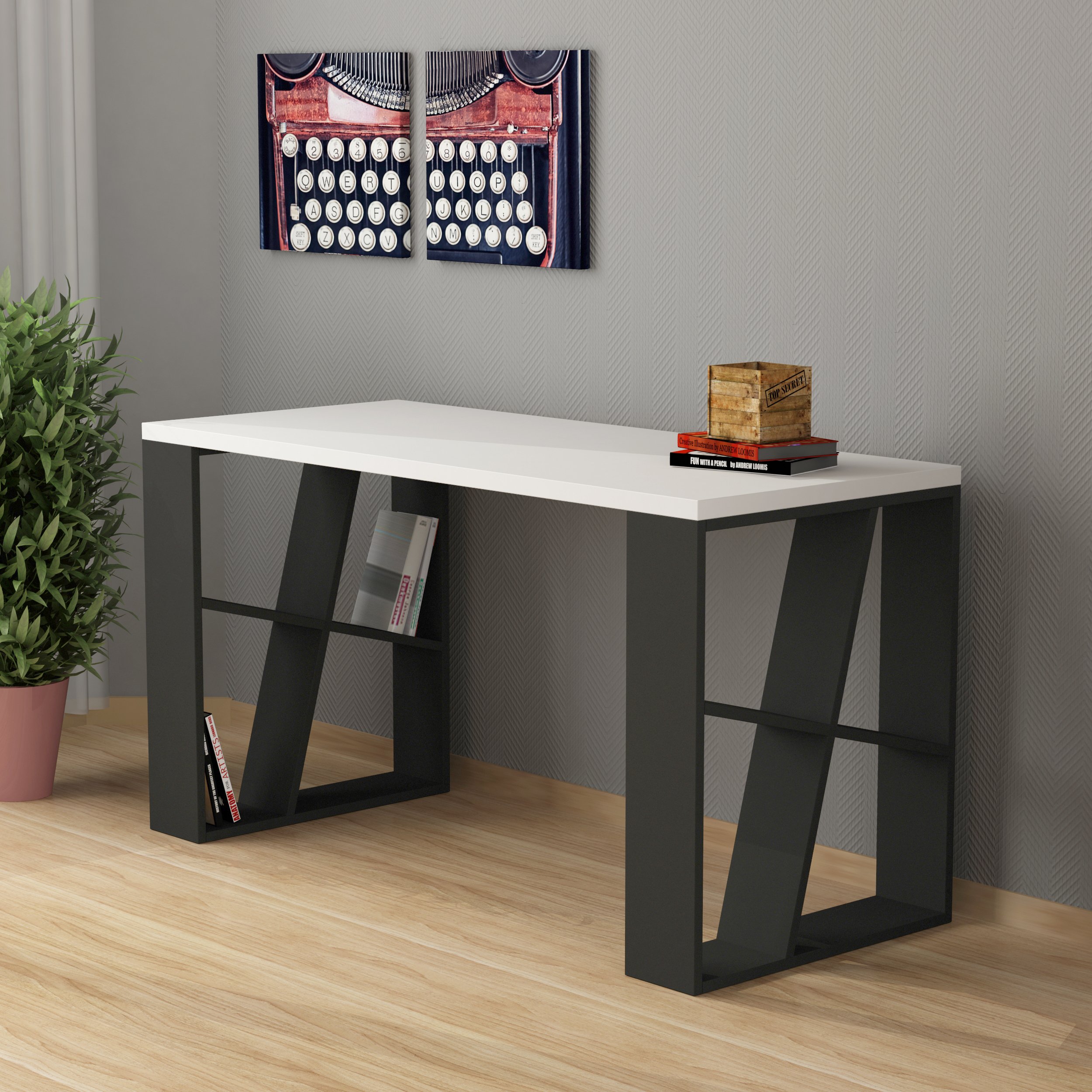 Decortie HONEY Working table desk Multifunctional use for home and office Simple, modern and stylish design Dimension D 60 X H 75 X W 137 CM (Anthracite)