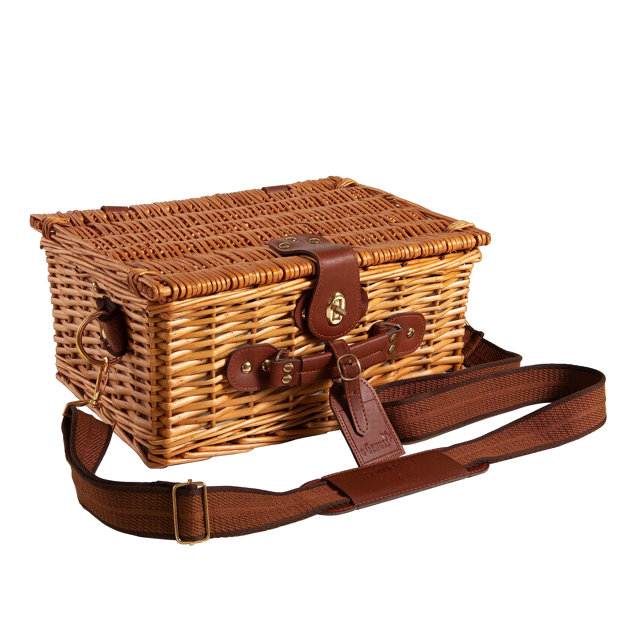 Cestino da picnic in vimini per 2 Persone con tracolla rimovibile, scomparto frigo e accessori inclusi | ROSSO