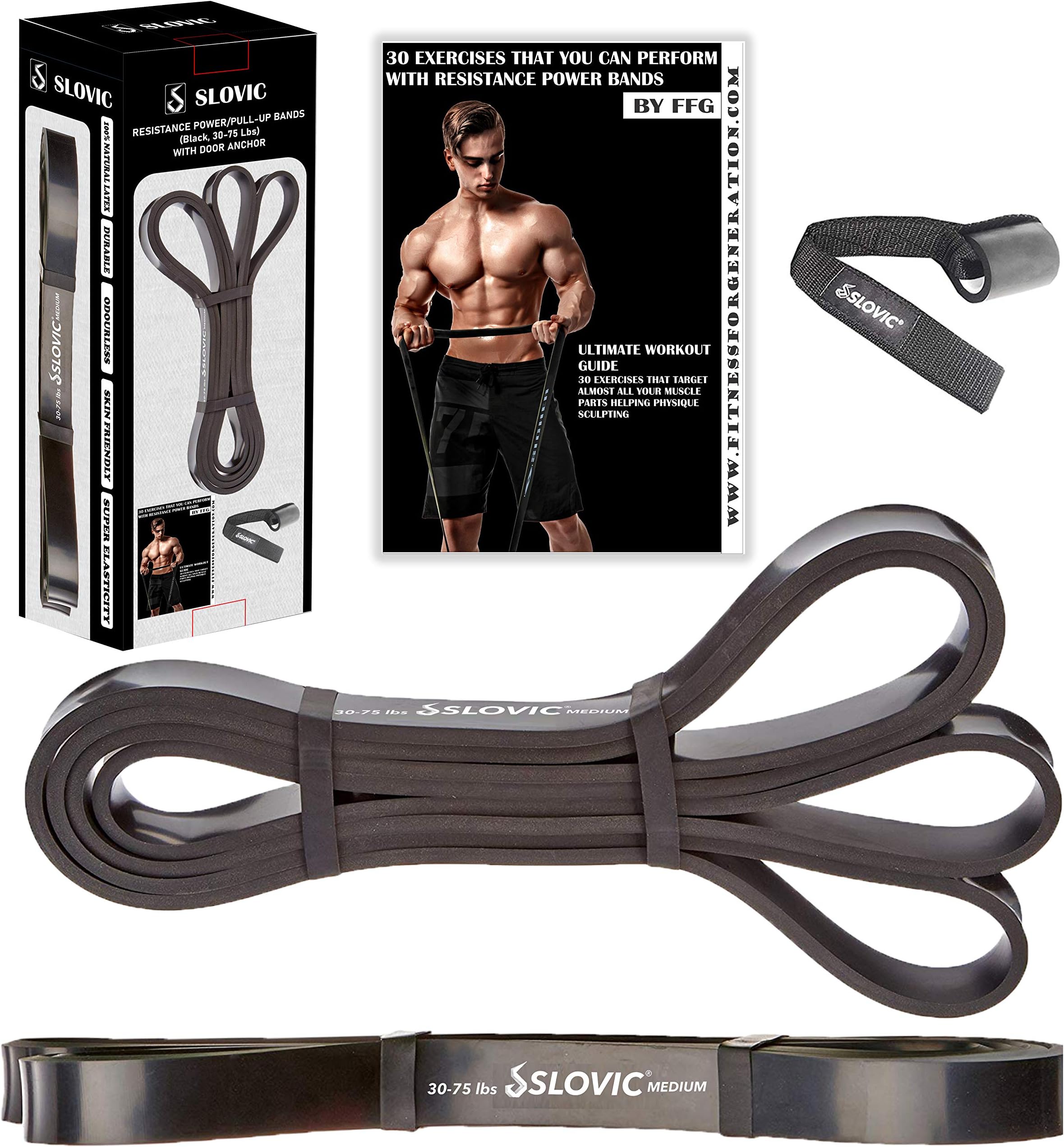 SLOVIC Resistance Band/Pull Up Band/Resistance Bands 42 Inch with Door Anchor for Calisthenics with Physical Booklet with 30 Exercises.