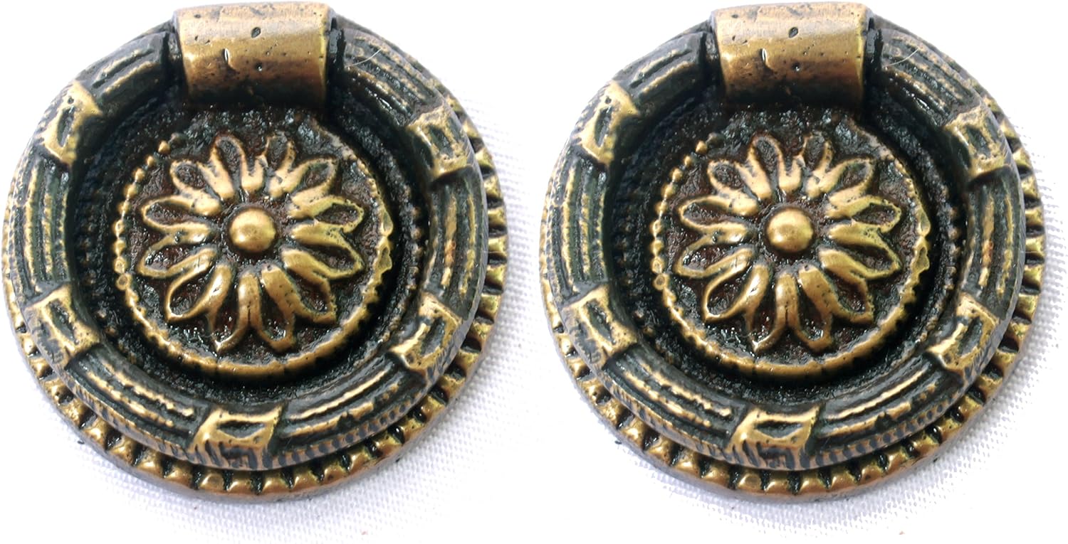 NDC Antique Style Brass Ring Pulls Handles 2 Pack