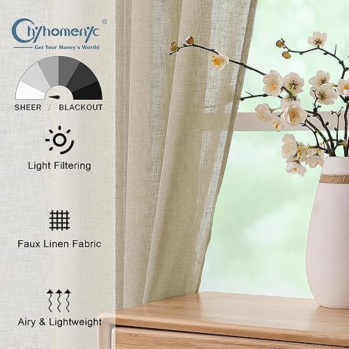 Miniatura 3 de Chyhomenyc Dianna - Cortinas transparentes de lino sintético de 84 pulgadas de largo, 2 paneles, con textura de flameado para filtrado de luz,