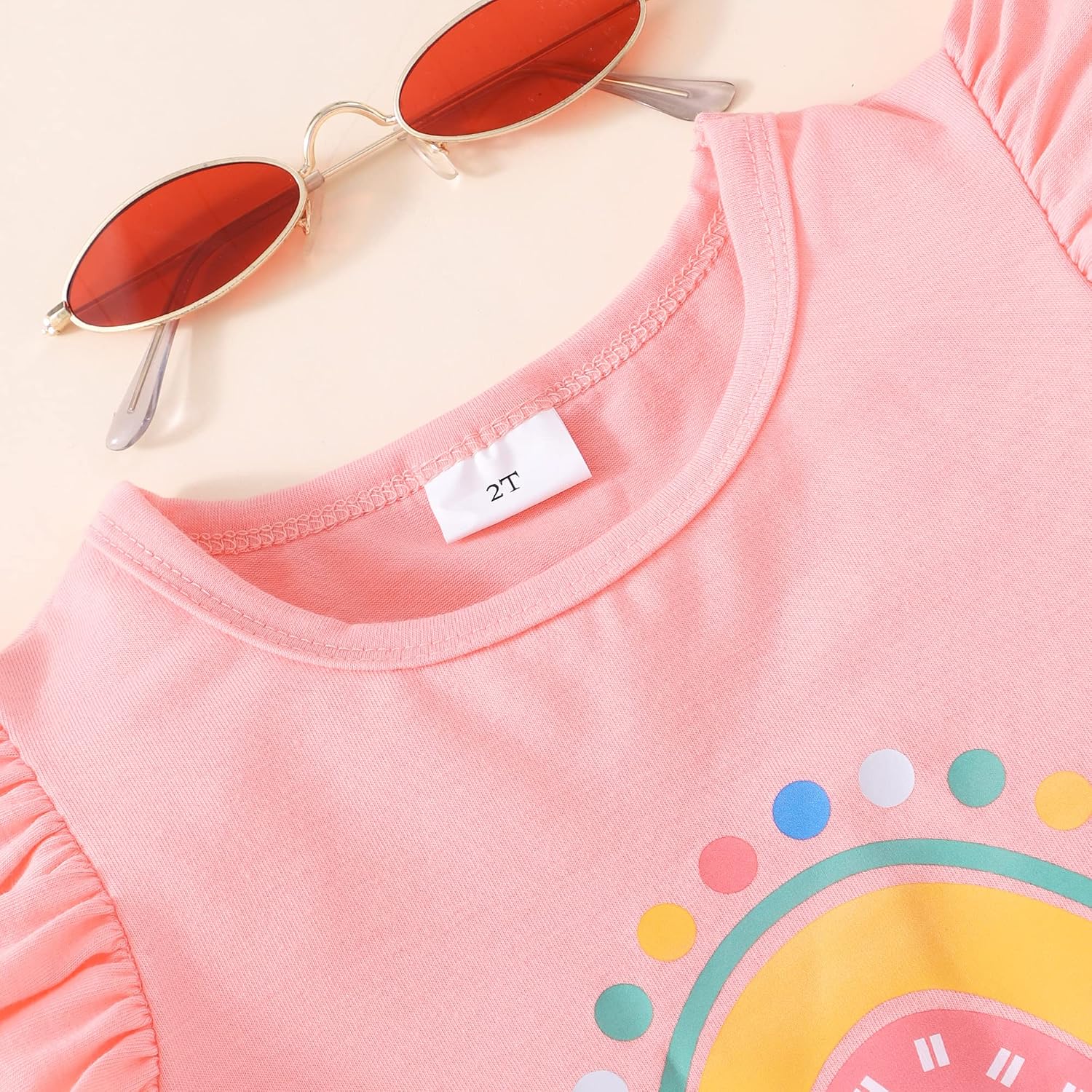 Popshion Little Girls 2 Piece Summer Outfits Flutter Sleeve T-Shirt and Cropped Capri Leggings Kids Clothes Short Sets 2-8t