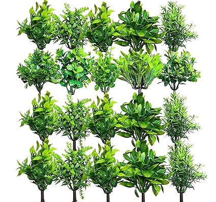 Litleo Plastic Artificial Plants Mini Fake Plants, Small Eucalyptus Faux Decorative Grass Plant Without Pot For Home Decor, Indoor, Office, Desk, Shelf, Table Decoration, Art (4, Green)