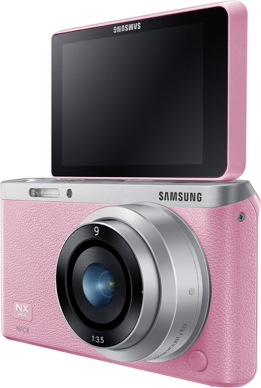 Samsung NX Mini 20.5MP CMOS Smart WiFi & NFC Mirrorless Digital Camera with 9mm Lens and 3" Flip Up LCD Touch Screen (Pink)