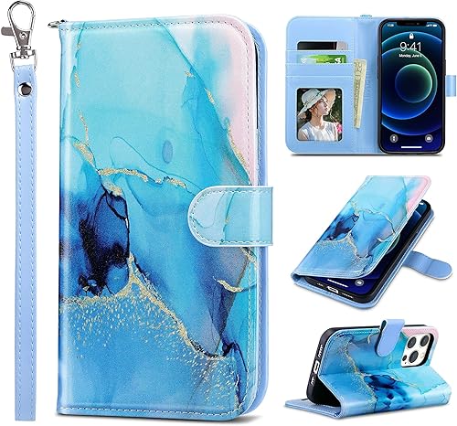 Miniatura 9 de ULAK Funda de piel sintética de alta calidad compatible con iPhone 13 con tarjetero y función atril, diseñada para iPhone 13 de 6.1 pulgadas, color