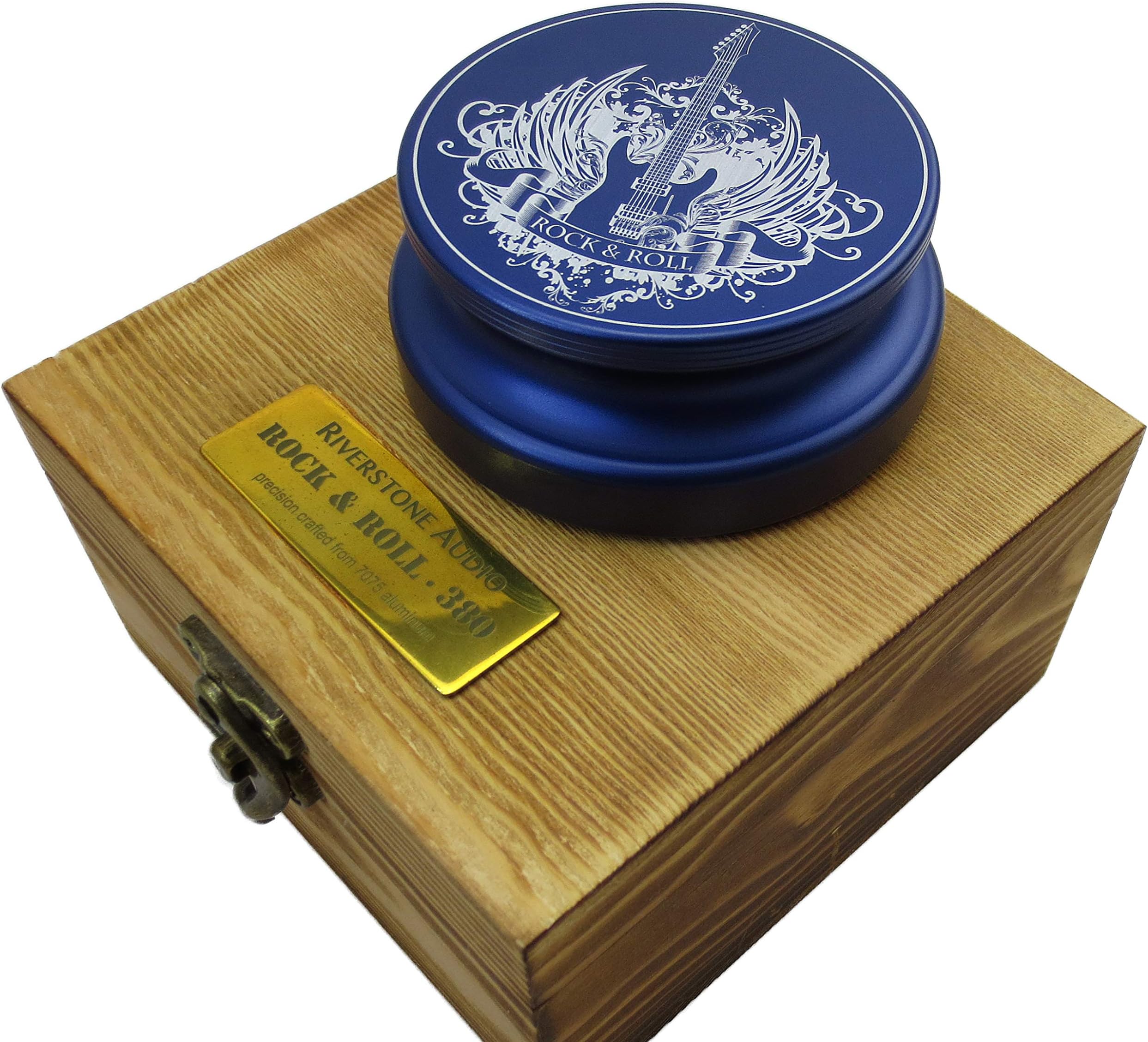 Riverstone Audio - Rock & Roll Series 380 Record Weight Turntable Stabilizer (380 g) - Anodized Aluminum - Laser Engraved Surface - R&R Guitar - Color: (Moody Blue)