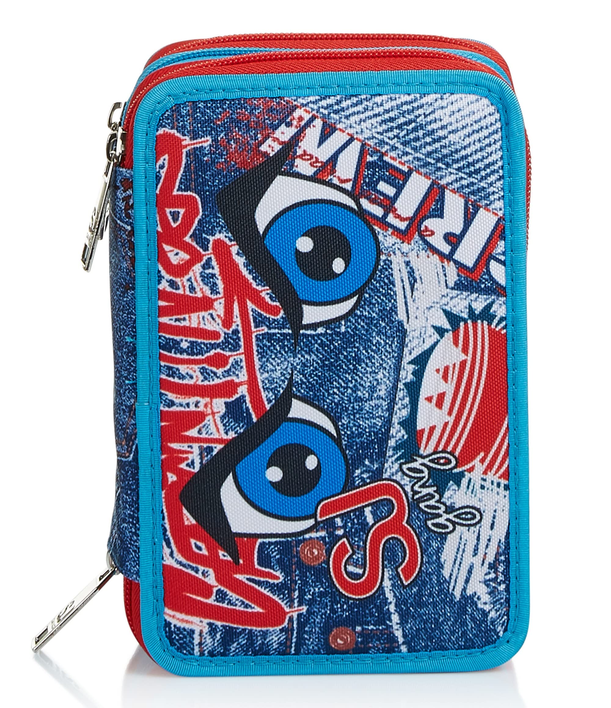 Sj Gang Astuccio 3 Zip - Facce New da Sj Boy - con Penne, Matite, Colori - Scuole Materne & Elementari