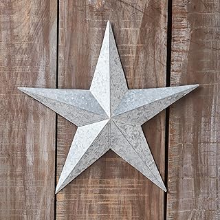 VHC Brands Patriotic Faceted Metal Star Galvanized Wall Hanging 12x12, Independence Day Decor, American Star Design, Distressed Appearance Metal Wall Hanging