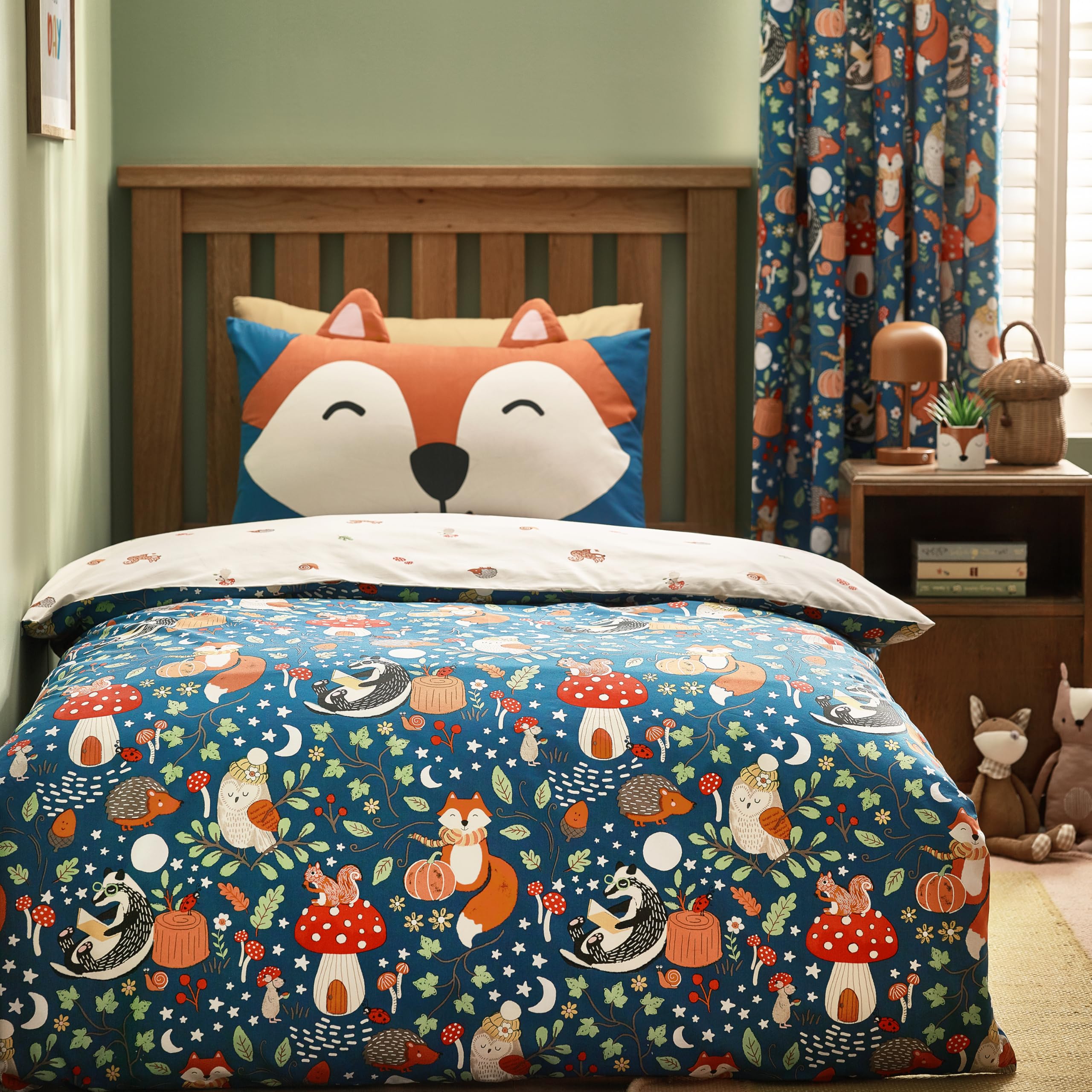 Catherine Lansfield Fox And Woodland Friends Duvet Cover Set Blue Double