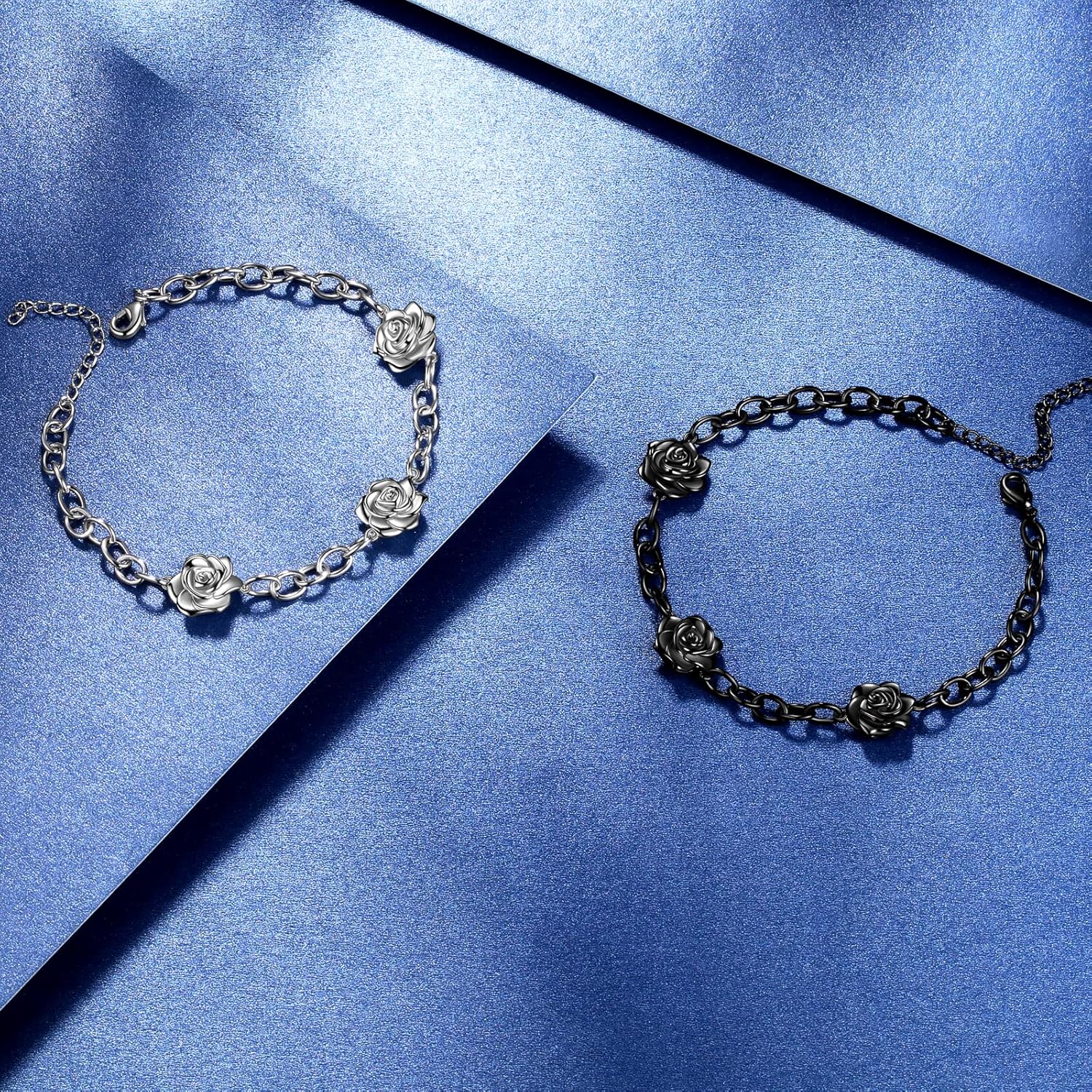 beautlace Rose Adjustable Bracelets Silver/Black Gun Plated Rose Link Flower Bangle Elegant Jewelry Gifts for Women - Image 4