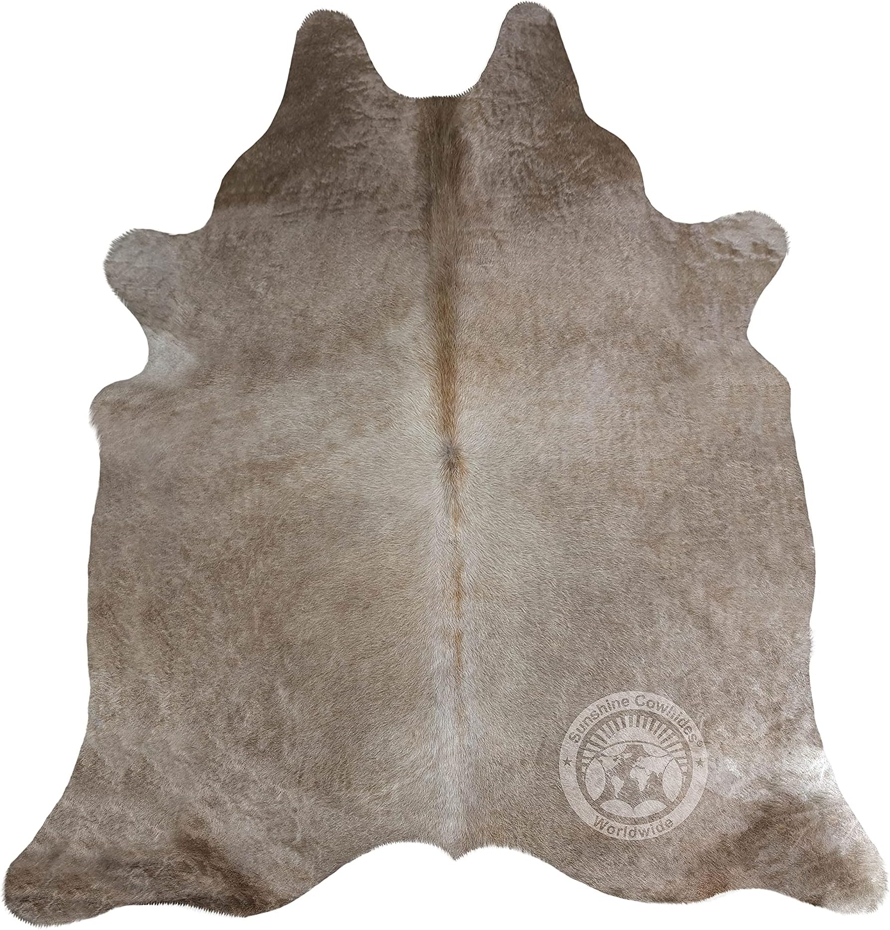 Sunshine Cowhides 100% Genuine Taupe Cowhide Rug - Washable Animal Skin Carpet - for Modern Living Room, Bedroom, Kitchen Floor Decor - Western Print Fabric Area Mat - 6x7-8ft (180x240cm)