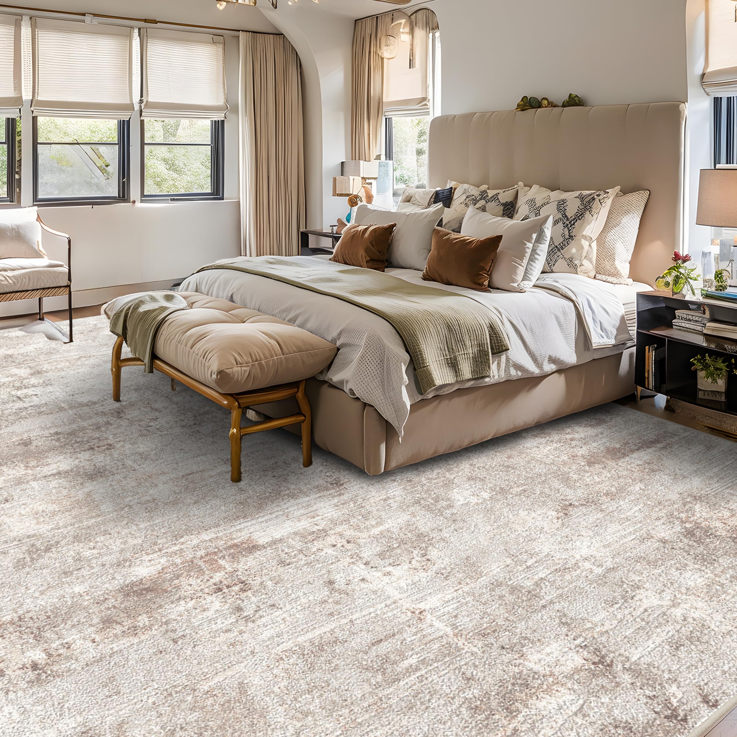RUUGME 10X14 Abstract Area Rug:Large Washable Living Room Rug Indoor Non Slip Carpet for Bedroom Soft Foldable Stain Resistant Distressed Thin Rug for Dining Room Kitchen 10X14 Brick/Brown/Beige 10' x 14' (Rectangular) Brick/Brown/Beige: 10' x 14' (Rectangular) Brick/Brown/Beige