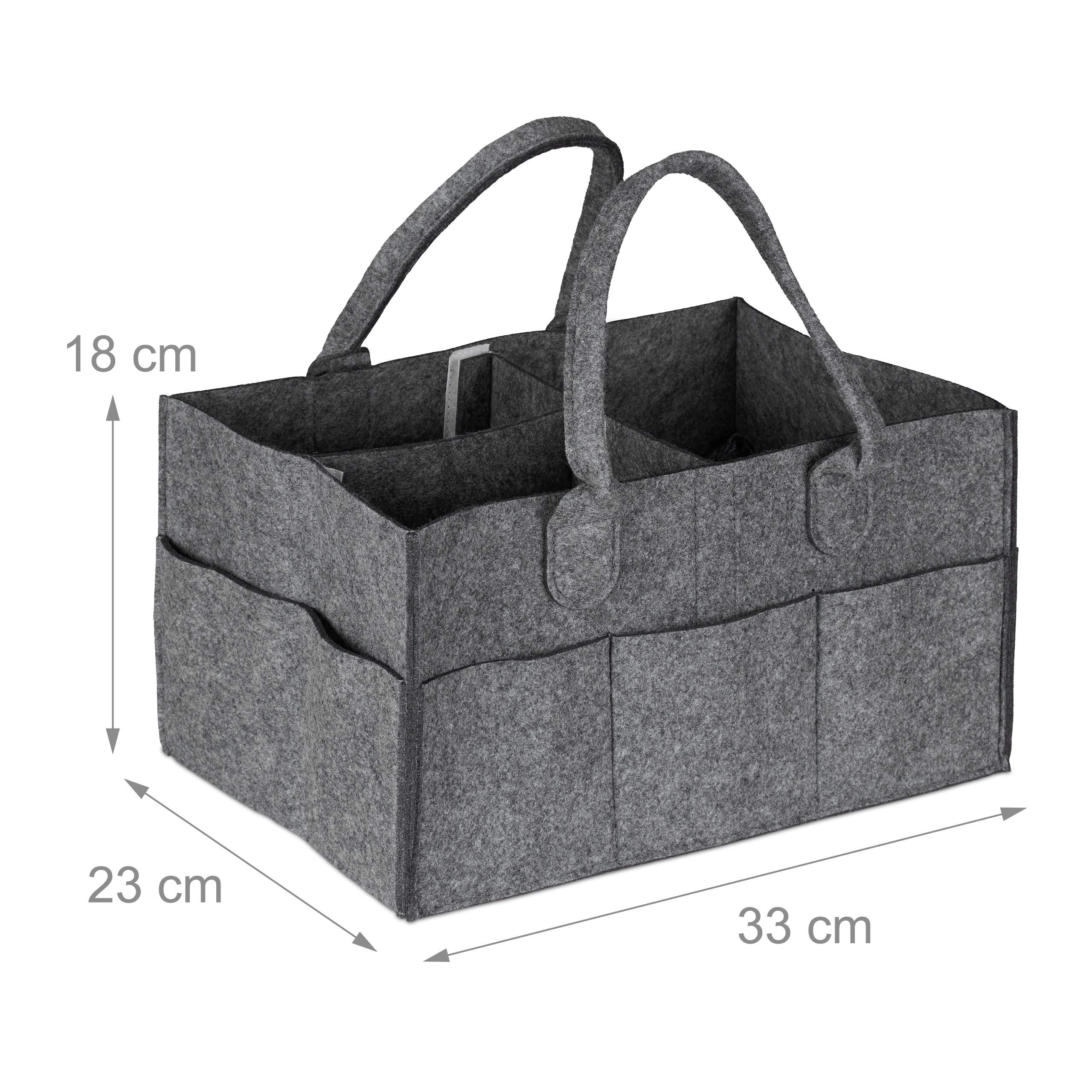 Relaxdays Contenitore Portapannolini, Borsa con 11 Scomparti, Divisori Estraibili, Organizer Portatile, Grigio Scuro