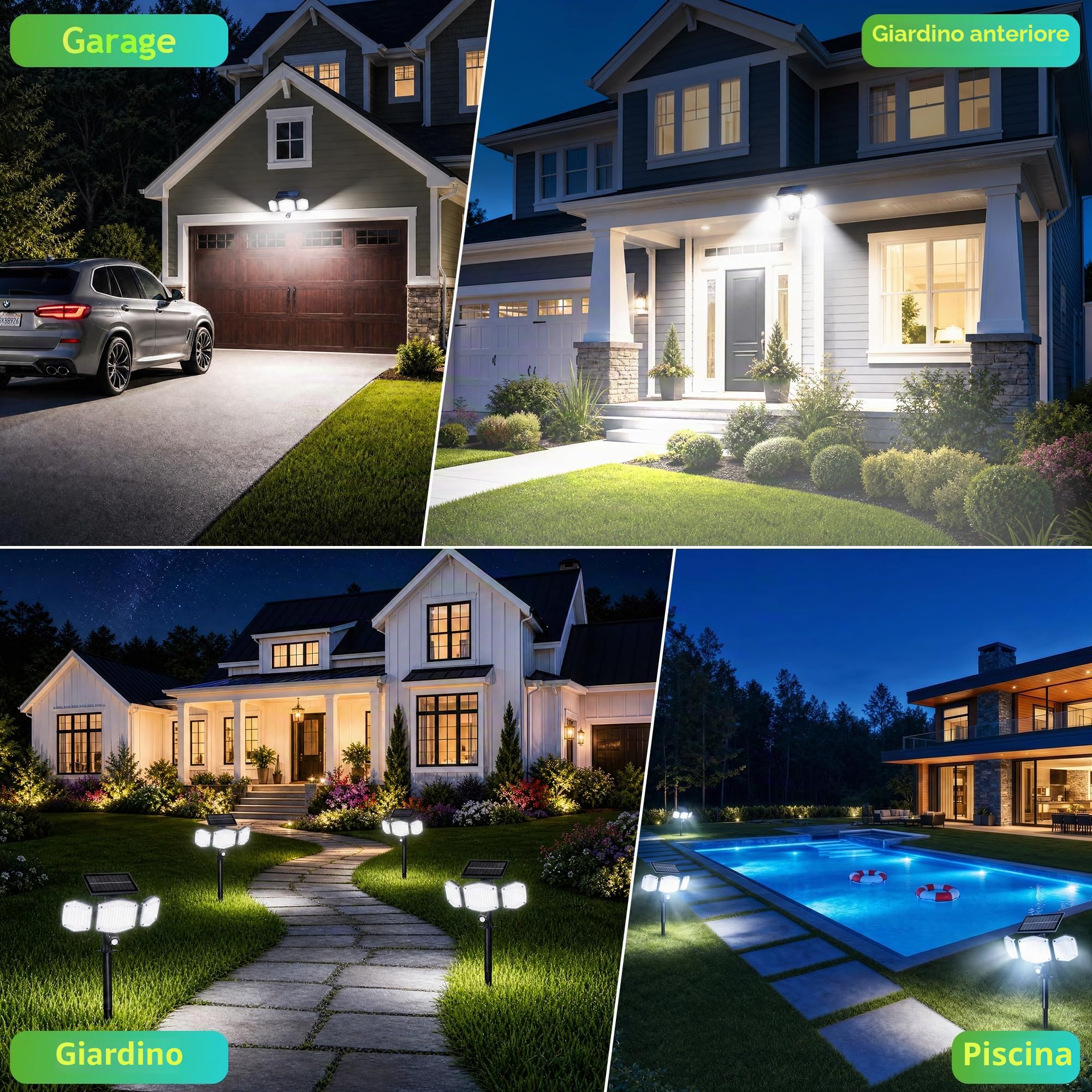 Faretto Led da Esterno Solare con Sensore di Movimento, 426 LED Luce | Faretto Led da Esterno Solare con 2000mAh 1200LM, 3 Testa 3 Modes, IP65 Impermeabile, Illuminazione a 270°, Giardino Garage