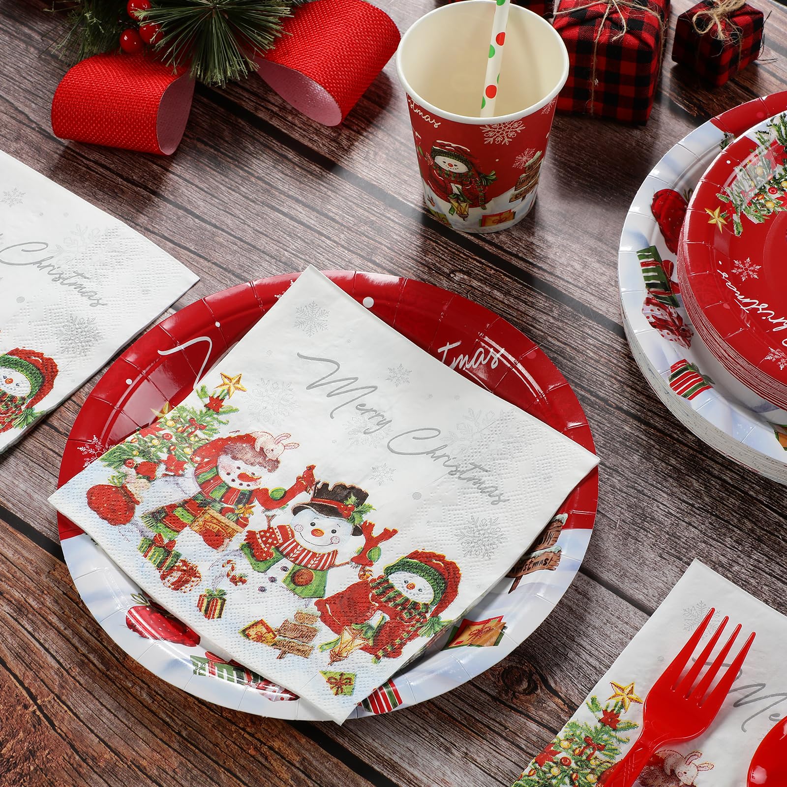 75 PCS Snowman Paper Plates & Napkins - Christmas Winter Party Dinnerware Set