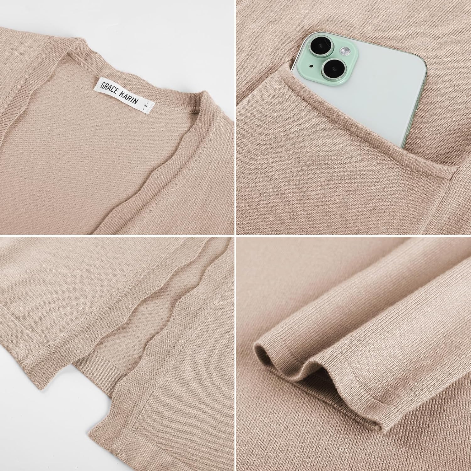 GRACE KARIN Womens Long Cardigans Trendy, Lightweight Knit Blazer, Casual Open Front Spring Sweaters with Pockets - Image 7