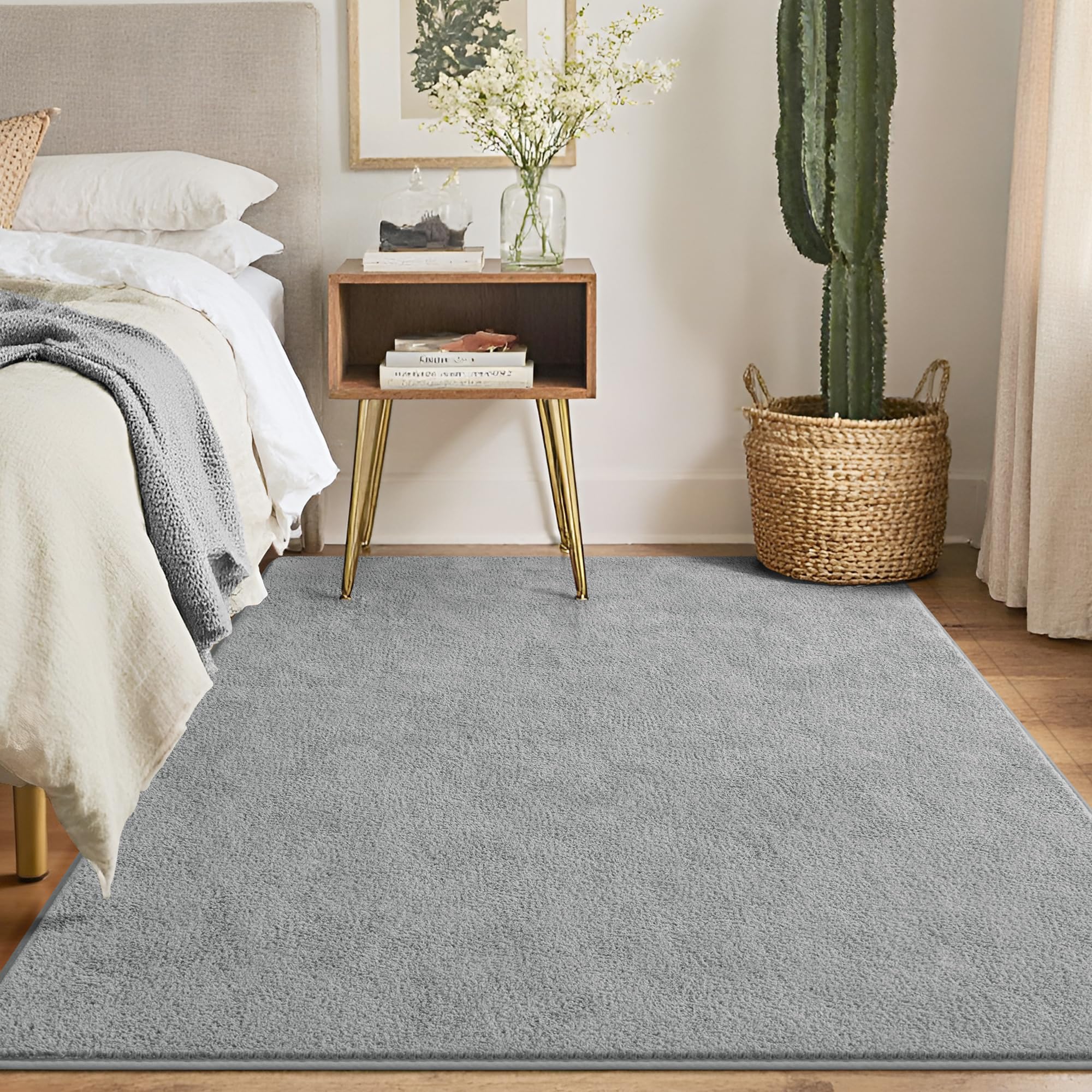Keeko 4x6 Grey Area Rugs for Bedroom Soft Modern Living Room Rug Indoor Non Slip Low Pile Washable