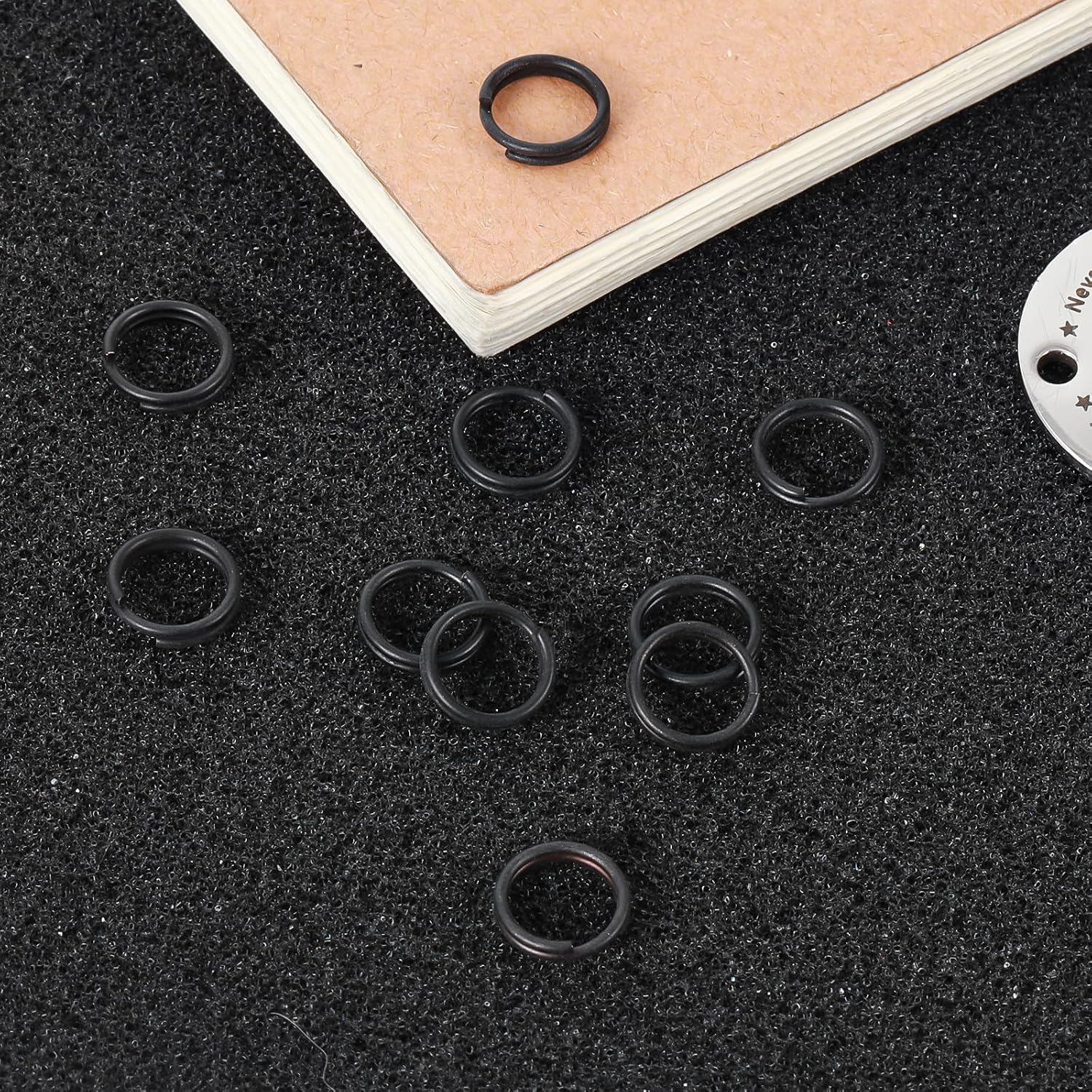 Ymapinc 50pcs Small Keyring Split Rings, 0.4inch/10mm Black Jump Rings, Metal Mini Key Ring for Keychain Earring Crafts Making - Stainless Steel