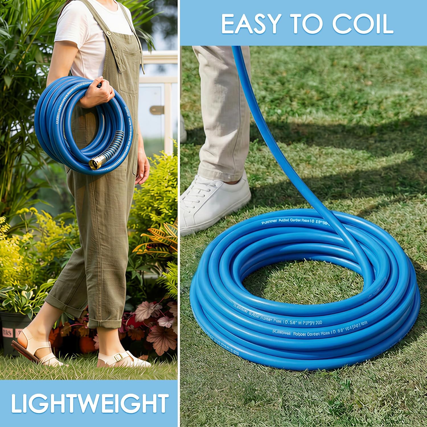 5/8 IN. × 10FT. Heavy Duty Rubber Garden Hose, High Flow 5/8" I.D. Brass Fitting No Memory Durable Heavy Duty Water Hose Leader Hose for Watering, Irrigation, Water Transfer Pump