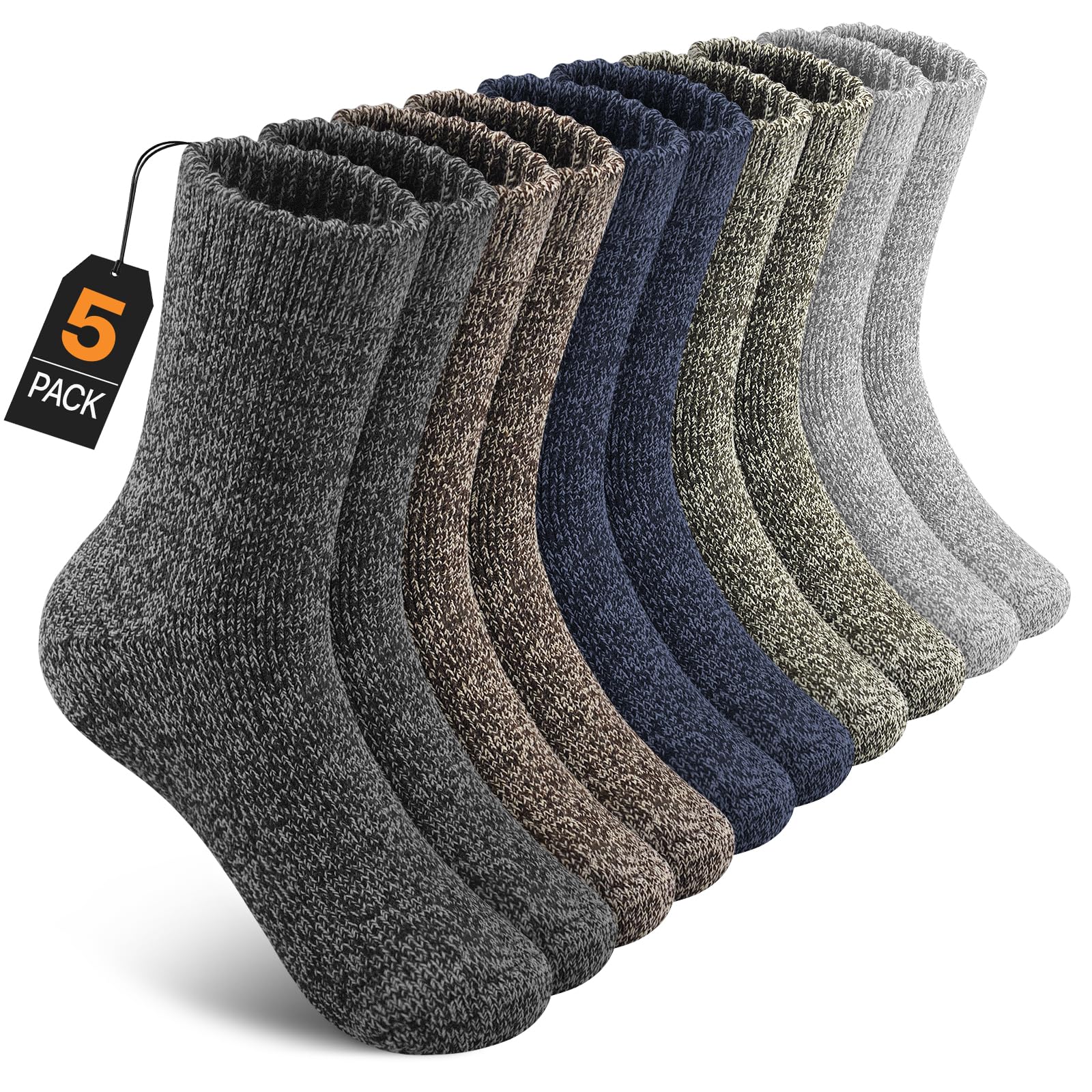 UUMIAER Wollsocken Herren Damen, Merino Wintersocken Dicke Thermosocken | 5 Paar Dicke Socken Thermosocken Herren Damen Atmungsaktiv Wolle Warm Socken Sportsocken für Wandern, Outdoor, Freizeit 35-50