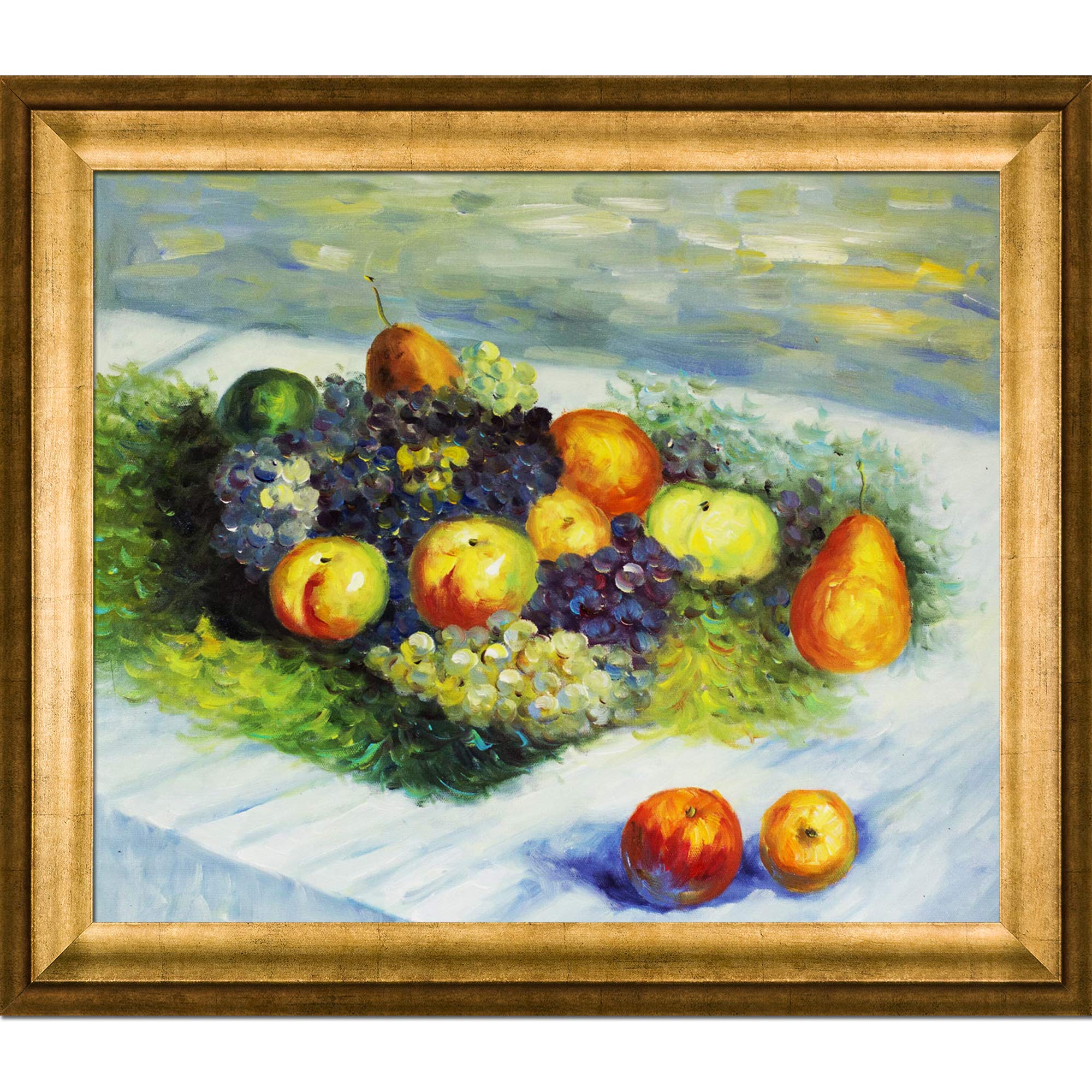 overstockArt Monet Pears and Grapes with Athenian Gold Frame Oil Painting, Antique Finish