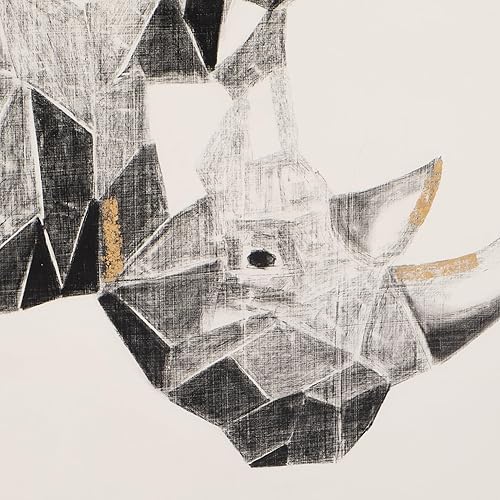 Miniatura 4 de Sagebrook Home Geo Rhino Dibujo de carbón con hoja dorada, arte contemporáneo, gris y dorado, 71 pulgadas de ancho x 3 pulgadas de profundidad x 47
