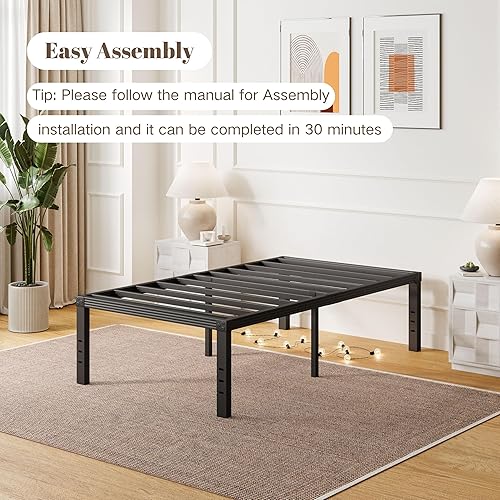 Miniatura 5 de ZIYOO Marcos de cama individuales, marco de cama con plataforma de 18 pulgadas, listones de acero resistente de 1000 libras, diseño antideslizante,