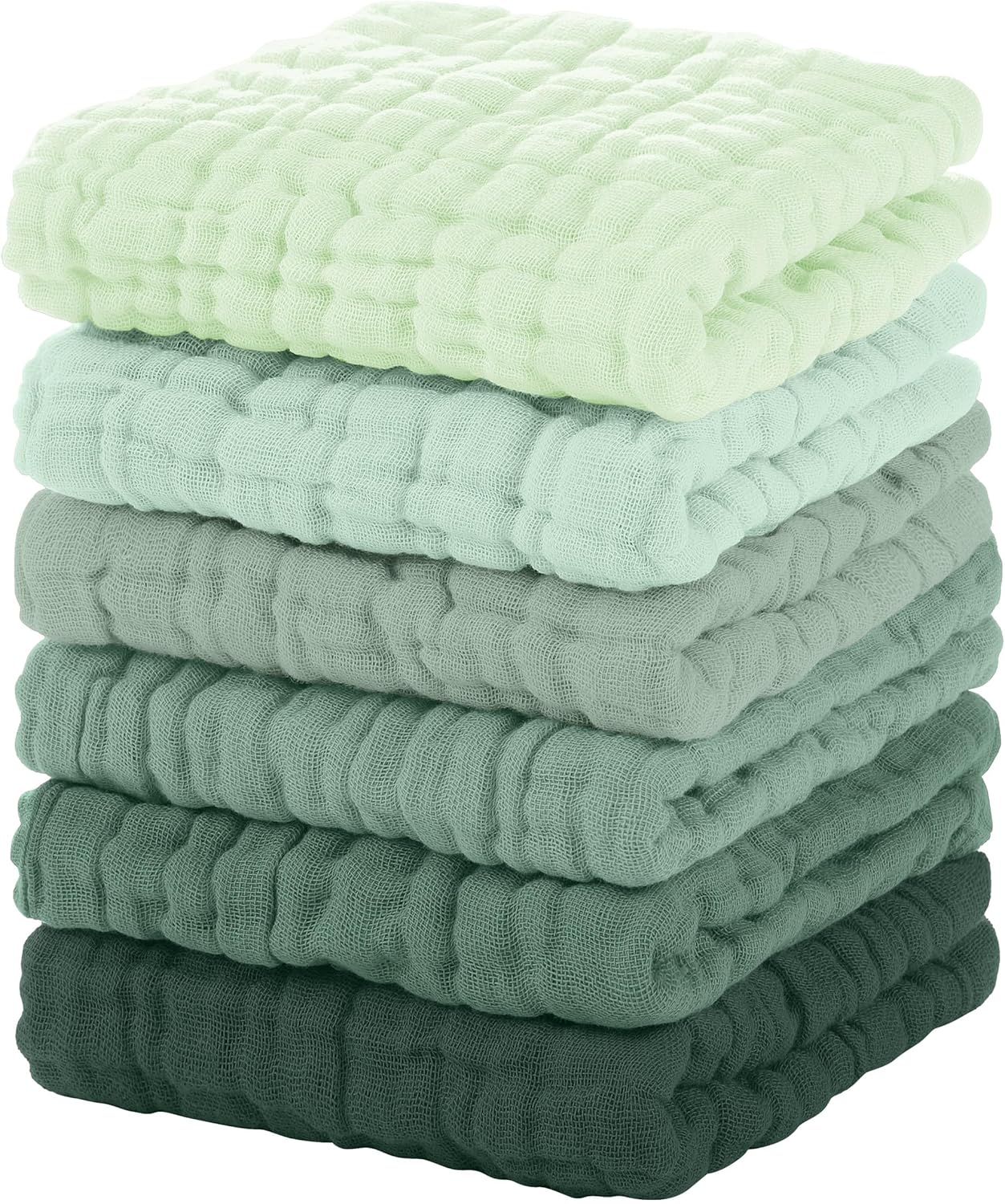 Unnivoll Muslin Burp Cloths Baby 12''X12'',Baby Washcloths 6 Pack, 100% Cotton Baby Wash Cloths Absorbent and Soft for Newborn Infants Kids Boys Girls Green