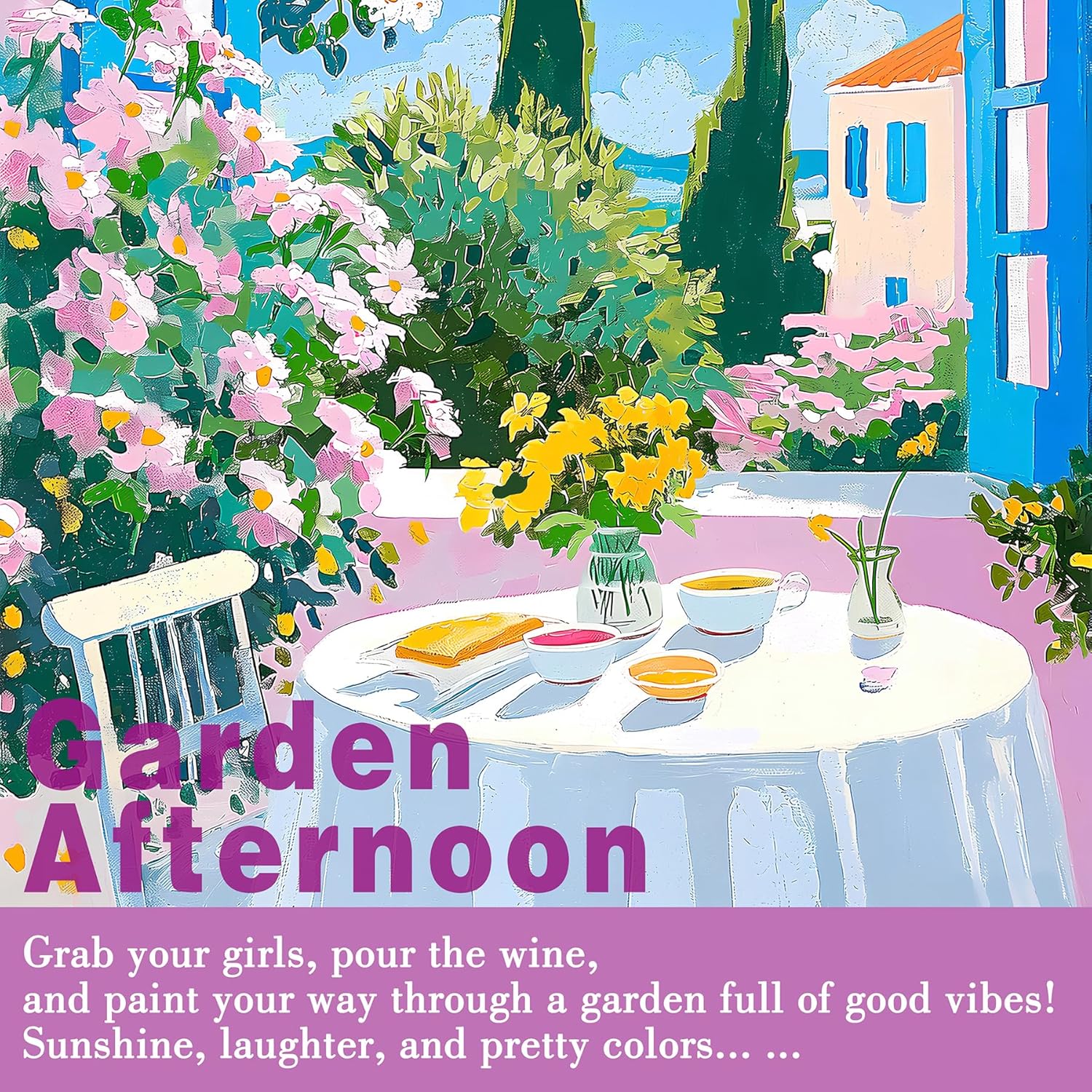 QUANWAISJ 12-Pack 10''x12'' Sip and Paint Kit for Girls' Night, Paint and Sip Kit for Adults,Pre Drawn Canvas to Paint for Adults,Painting Kit,Birthday,Group Activity (Afternoon Garden)