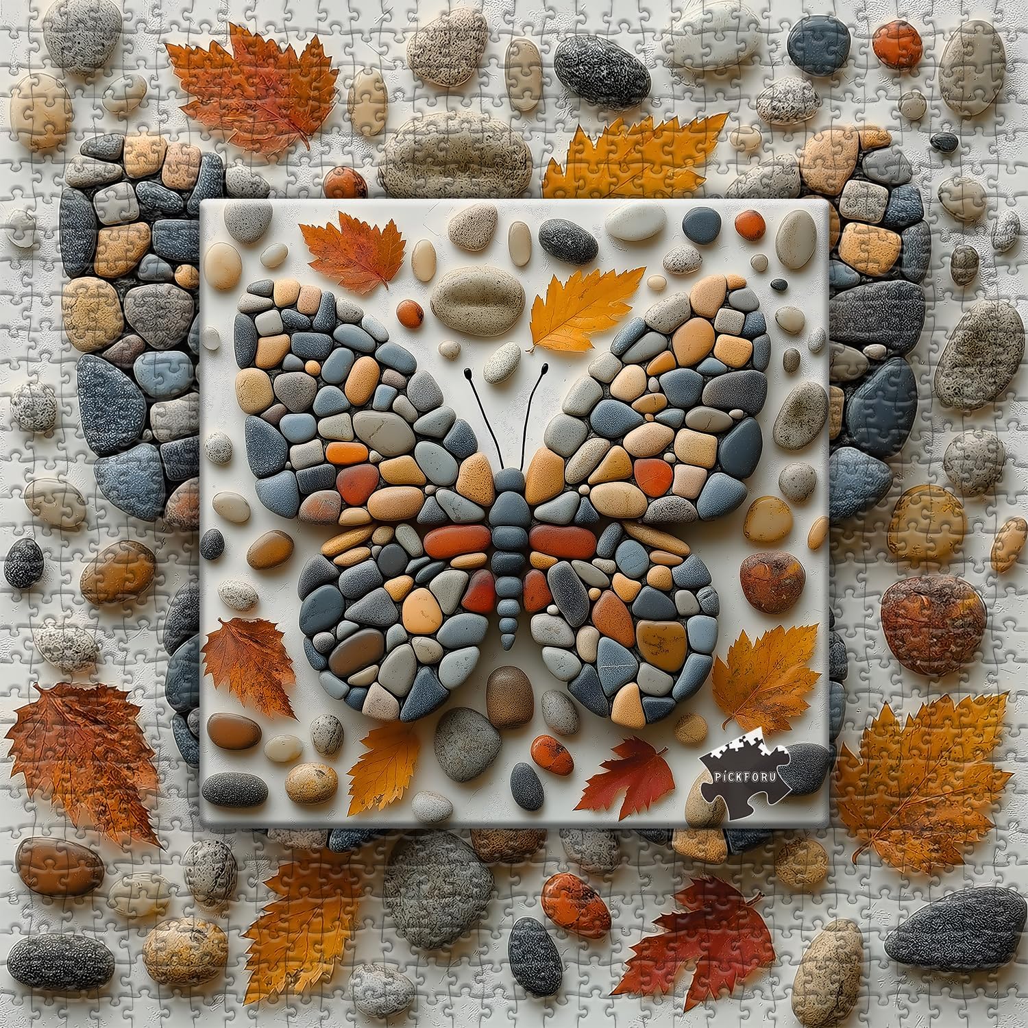 Butterfly Puzzles for Adults 1000 Pieces, Mosaic Stone Art Colorful Wings Jigsaw Puzzle, Butterfly Nature Aesthetic Puzzle Fall Leaves Pebble, Challenge for Adults